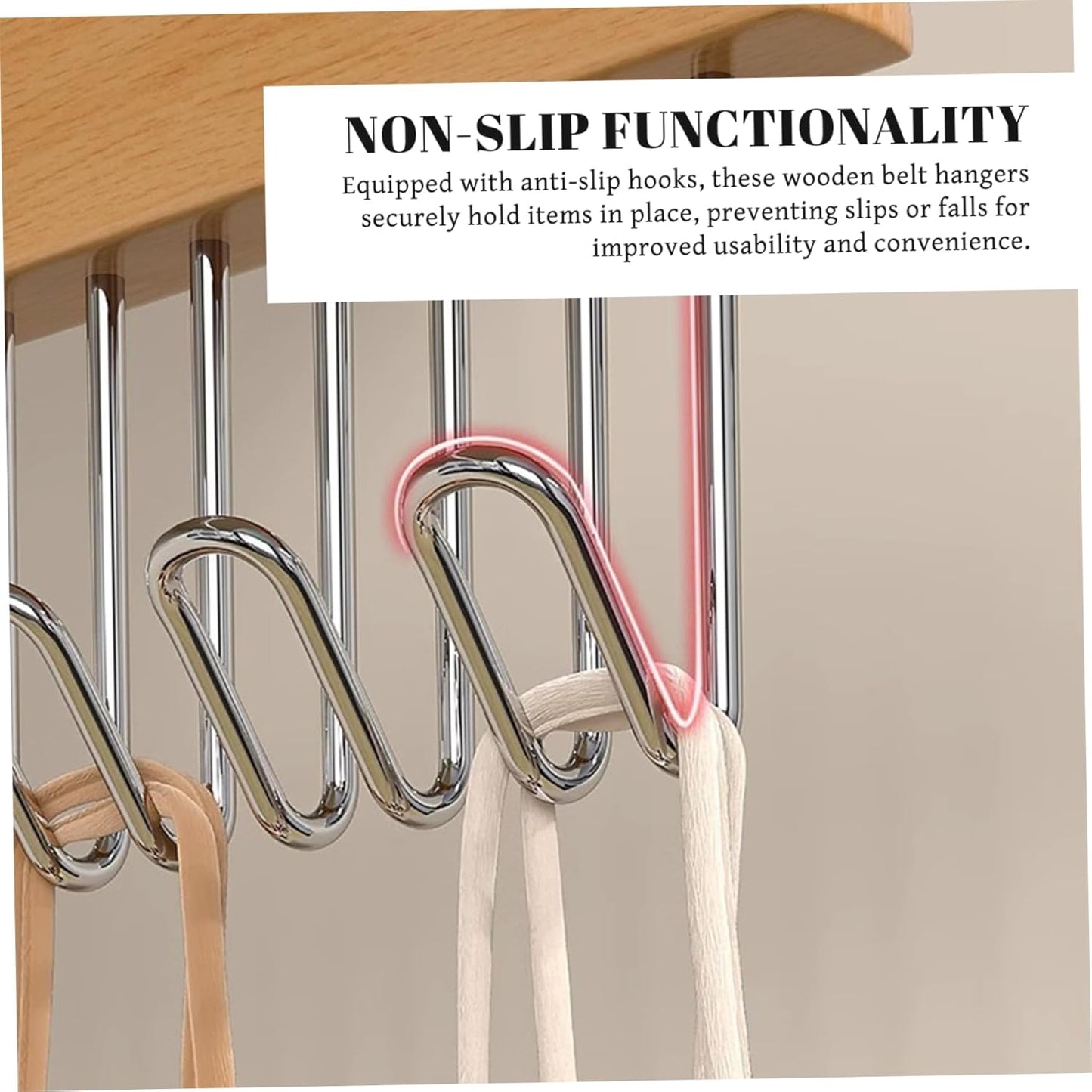 4PCS Belt Hanger for Closet with 8 Hooks Non-Slip Wooden Belt Hook Space-Saving for Ties, Scarves, Bras