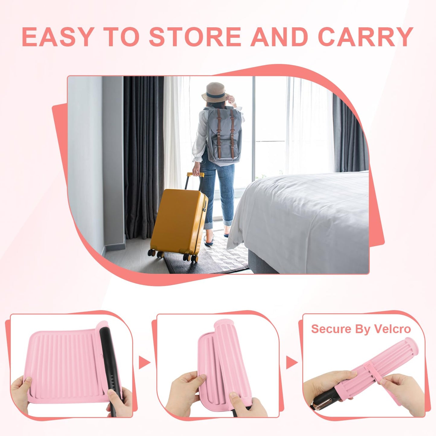 Large Silicone Heat Resistant Mat, Professional Hot Hair Tools Mat for Curling Iron, Flat Iron, Hair Straightener, Portable Hot Pad Cover with Velcro for Travel Home Salon(11.8" x 9.0")