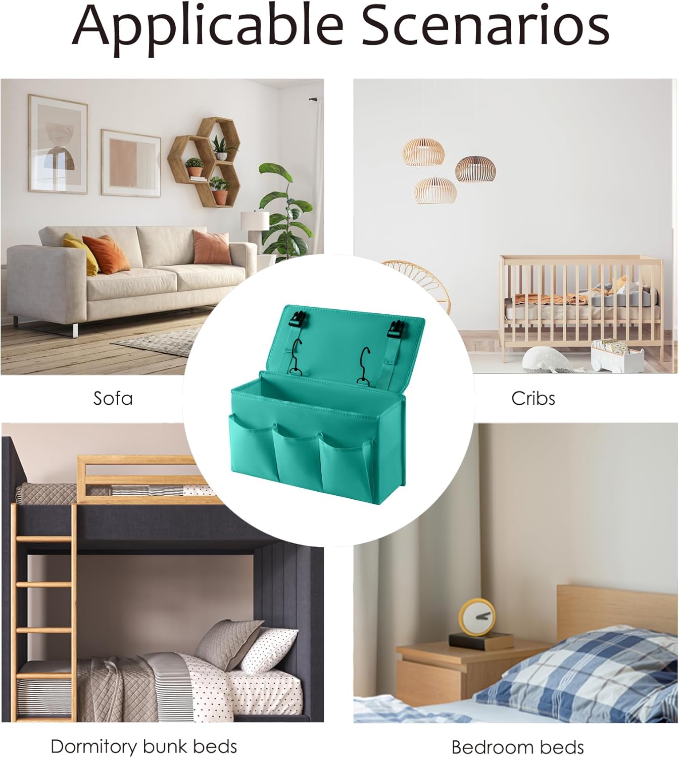 Bedside Caddy Bedside Storage Organizer,Bed Caddy With Thickened Material Suitable for Homes, Dormitories, Hospitals, Cribs, RVs,Great for Magazines,Books,Remote, Phone (Green)