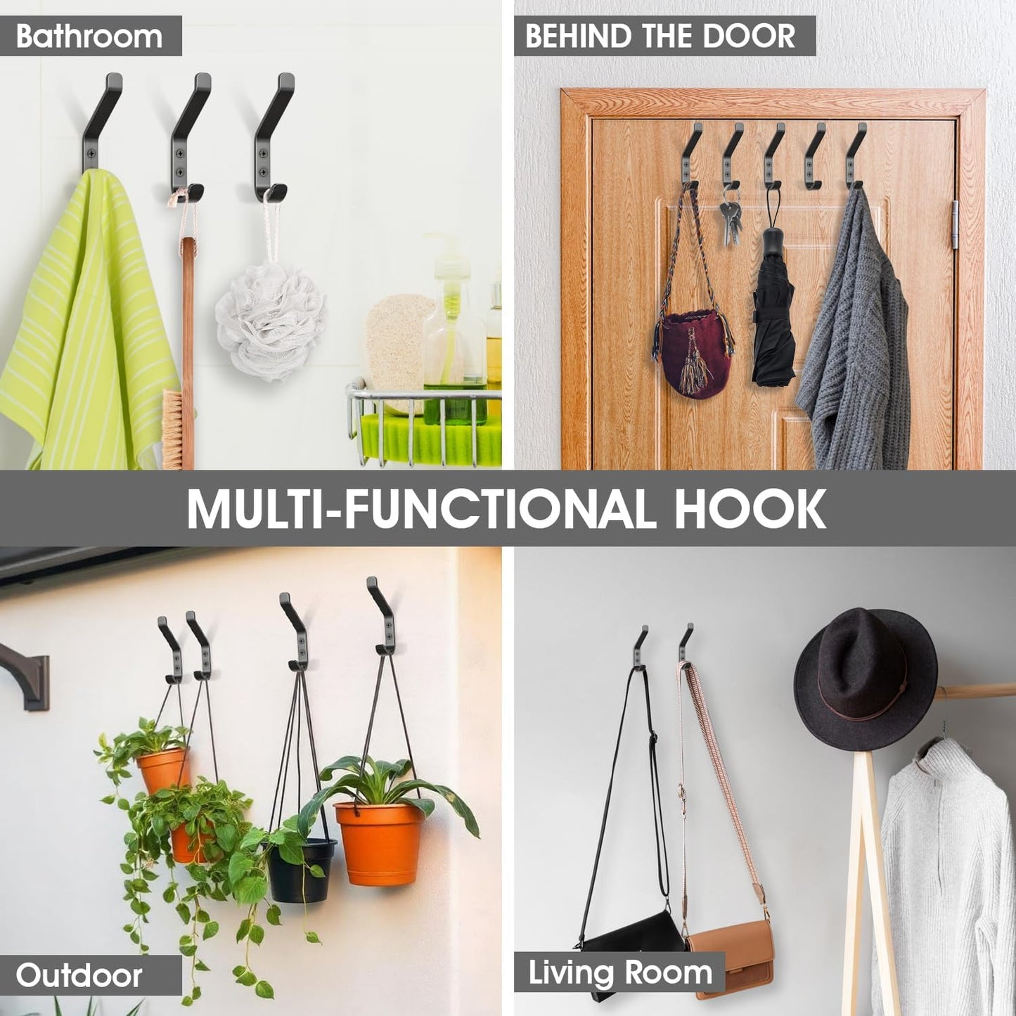 GlazieVault Coat Hooks Wall – Door Hooks (10 Pack) - Heavy Duty Wall Mounted - Premium Design Rust Free Hooks