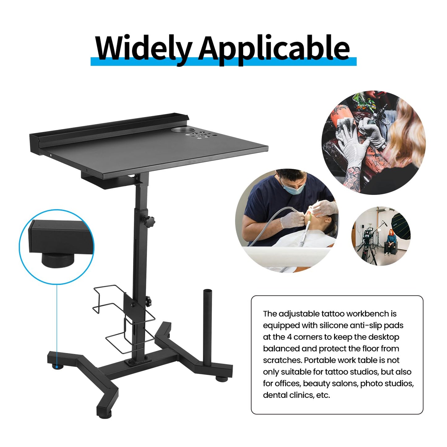 Tattoo Work Station Tattoo Salon Tray Cart Portable Work Table with Detachable Storage Shelf Tattoo Armrest Stand Adjustable Height Tattoo Stand Desk for Tattoo Supplies and Equipment