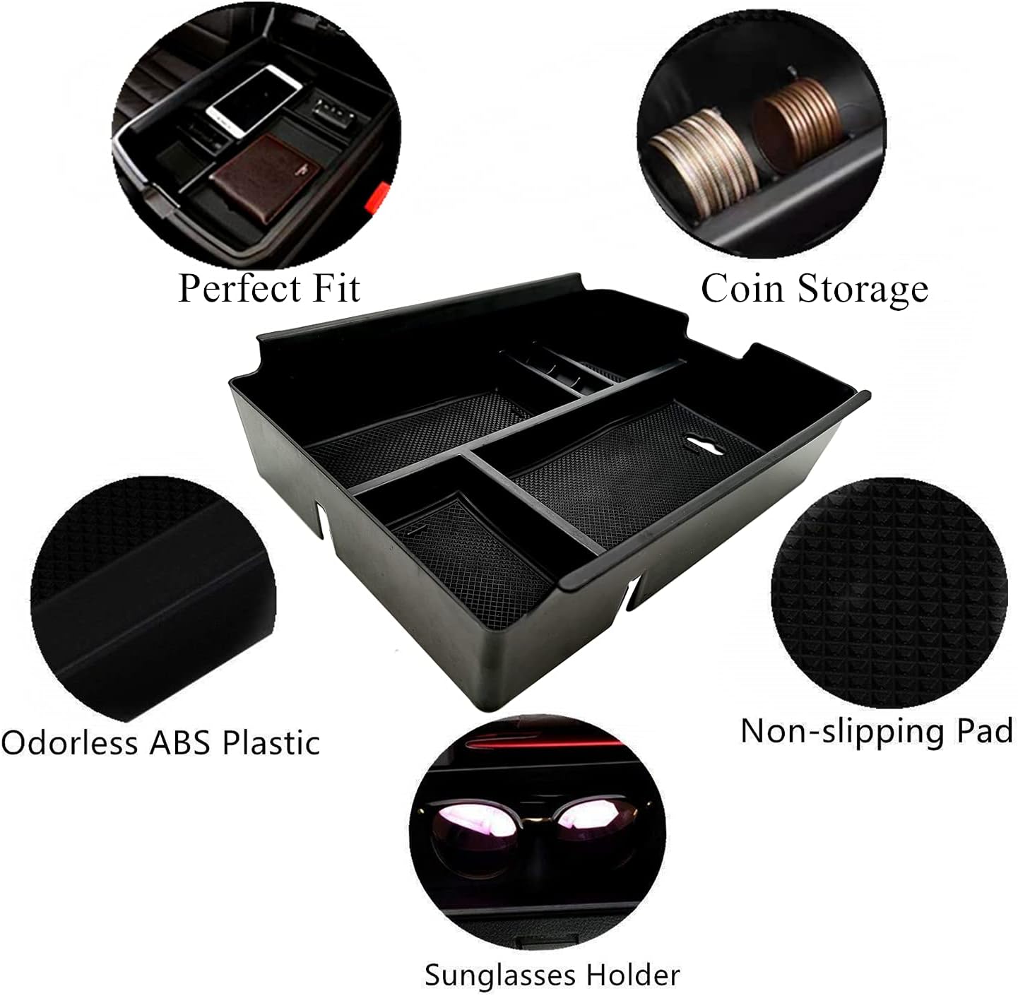 Center Console Organizer fit for VW Atlas and Cross Sport 2018 2019 2020 2021 2022 2023 Interior Storage Box Accessories (Not fit for 2024) (Console Organizer)