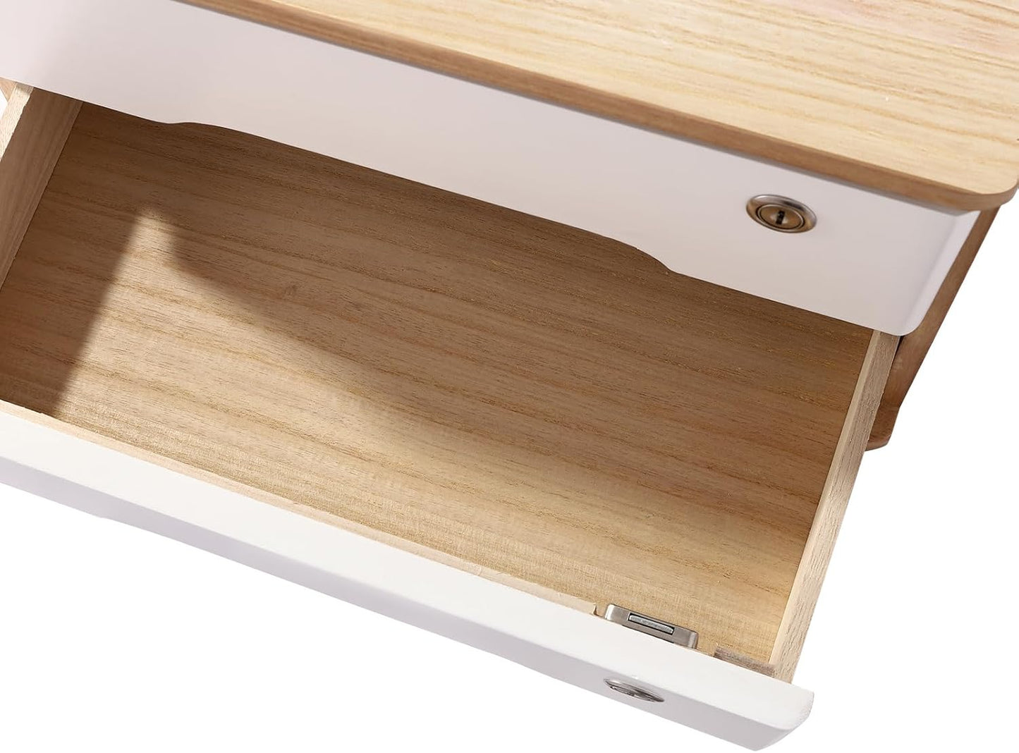 2-Tier Desktop Storage Box with Lockable Drawer, Wooden Desk Organizer for Office Supplies, Flat File Cabinet, Minimalist Design for Home & Office Use(Original Wood+White)