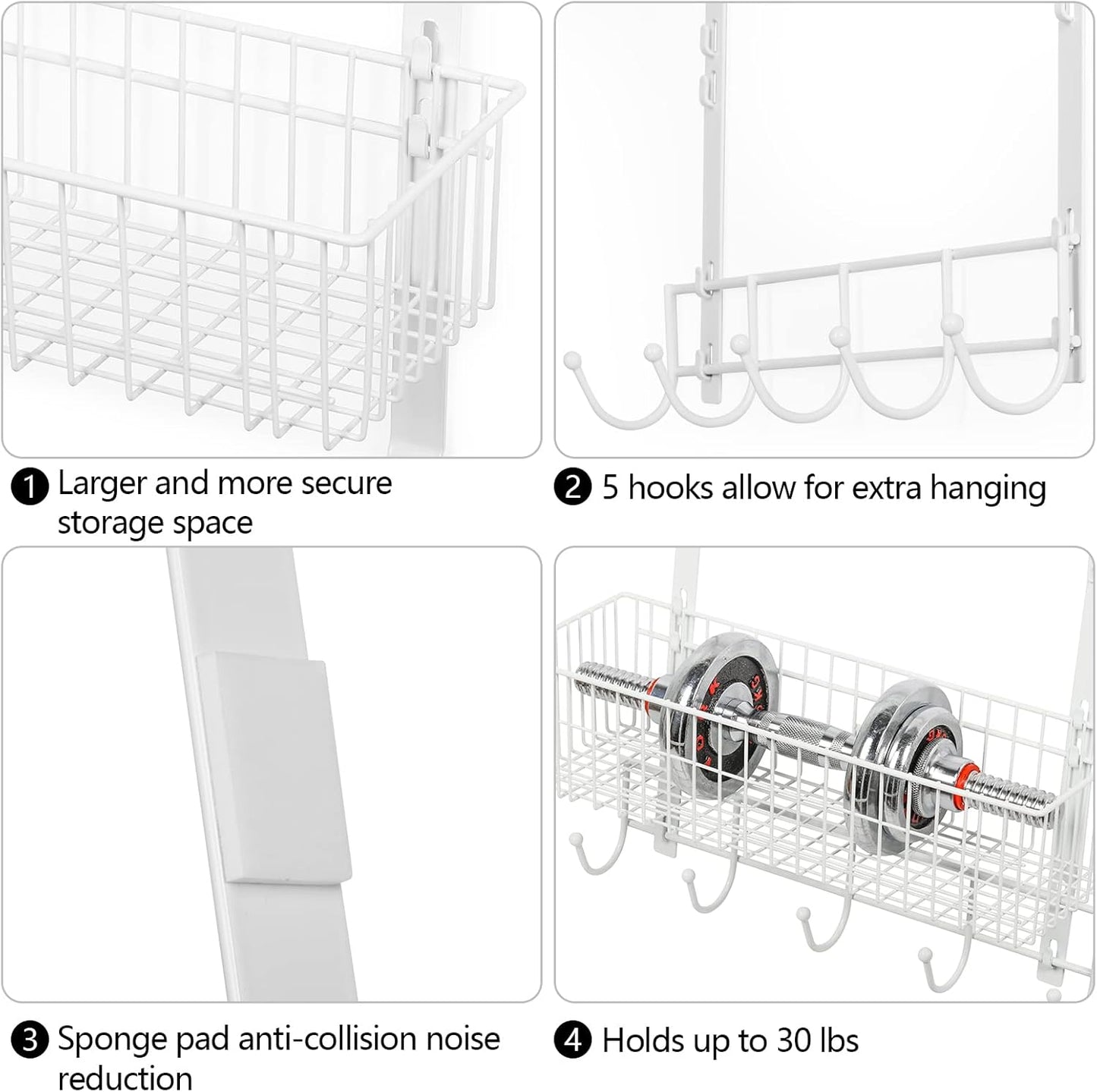 YBING Over The Door Organizer with Hooks Door Hanger Towel Rack with 3 Mesh Baskets Back of Door Hanging Shelf Organizer Behind Door Pantry Organizer for Bathroom Bedroom White