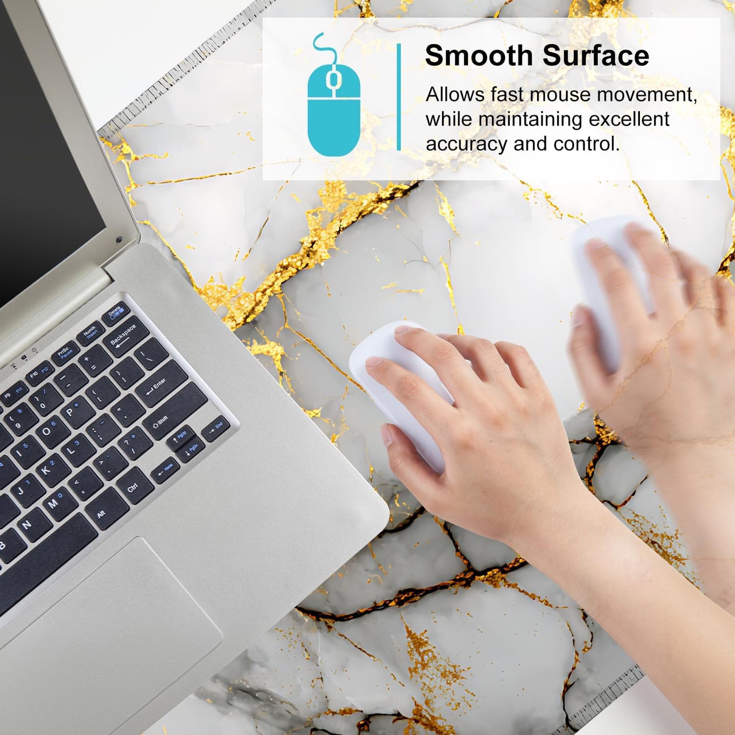 White Marble Mouse Pad – Large Extended Desk Mat 35.43 x 15.75 in – Elegant Gold Vein Design, Non-Slip Rubber Base, Waterproof Surface, Keyboard & Mouse Pad for Office, Gaming, Home Decor