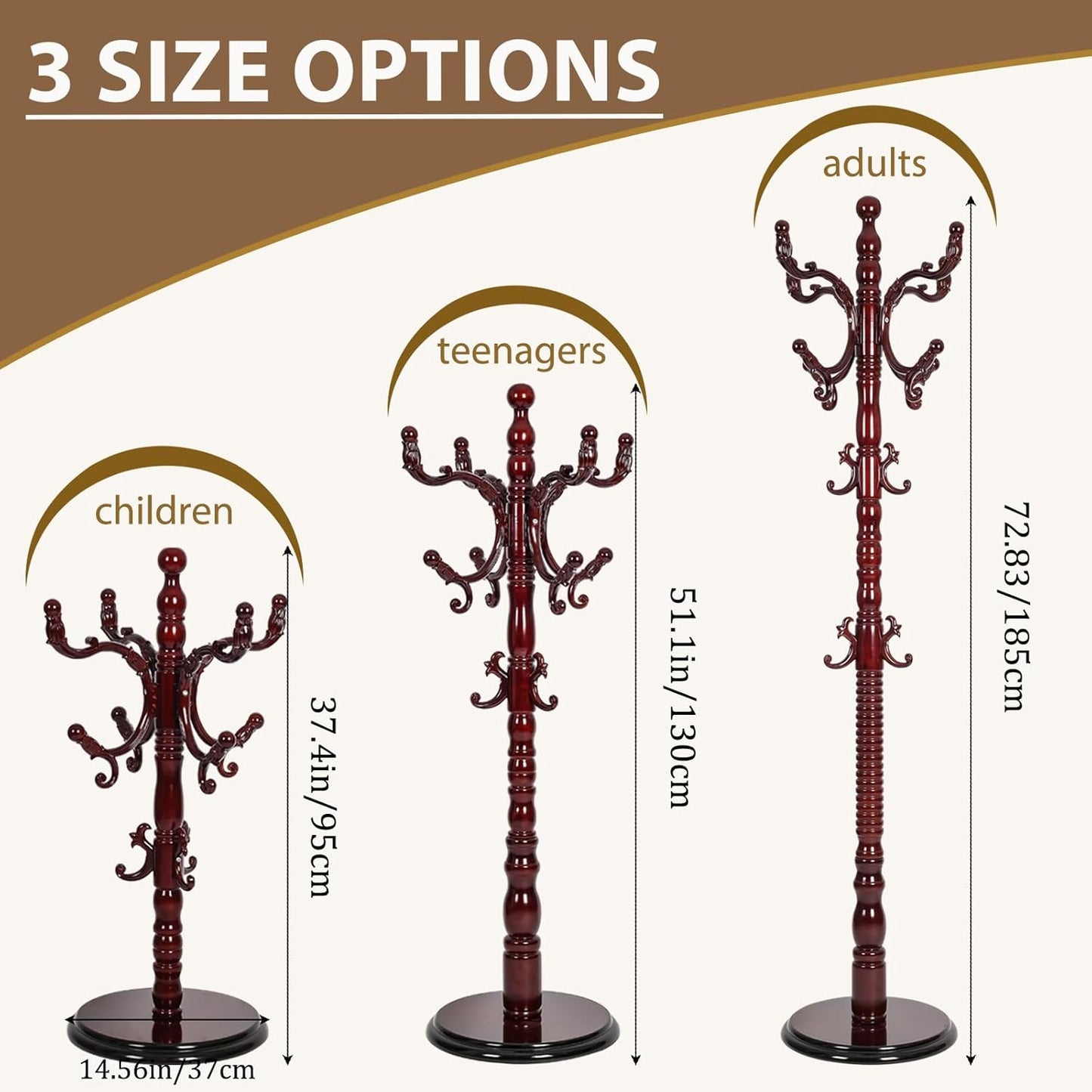 Solid Wooden Coat Rack Stand, Coat Racks Freestanding with 14 Hooks, Natural Birch Wood Coat stands with Sturdy Round Base, tree Coat Hanger Standing for Entryway Bedroom Office (Redwood disc)