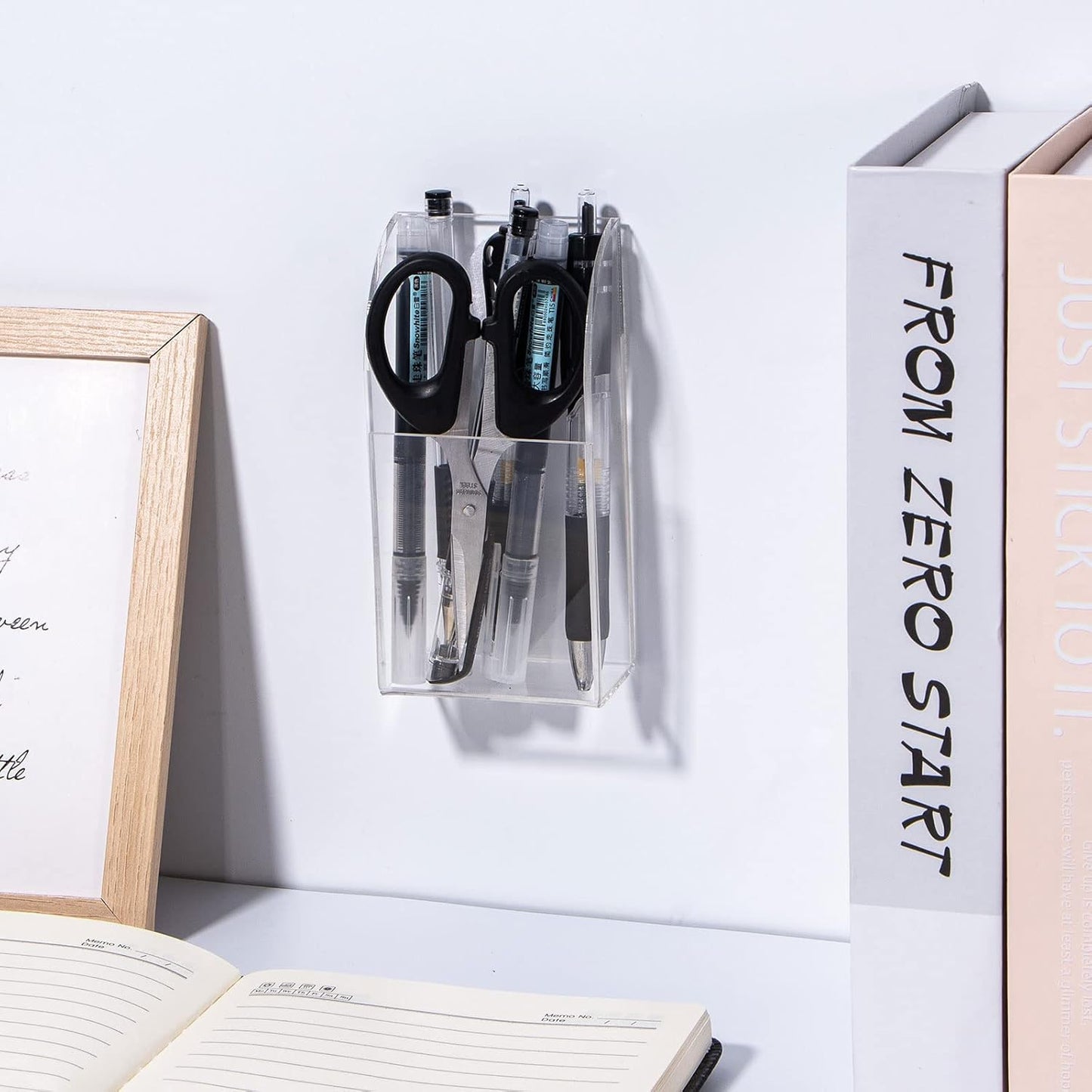 Yeeco Acrylic Remote Holder Wall Mount - 1 Compartment, Clear Remote Control Holder, 2.8''1.6''5.6'' Wall Pen Holder, Single Pen Holder for Wall, Makeup, Key