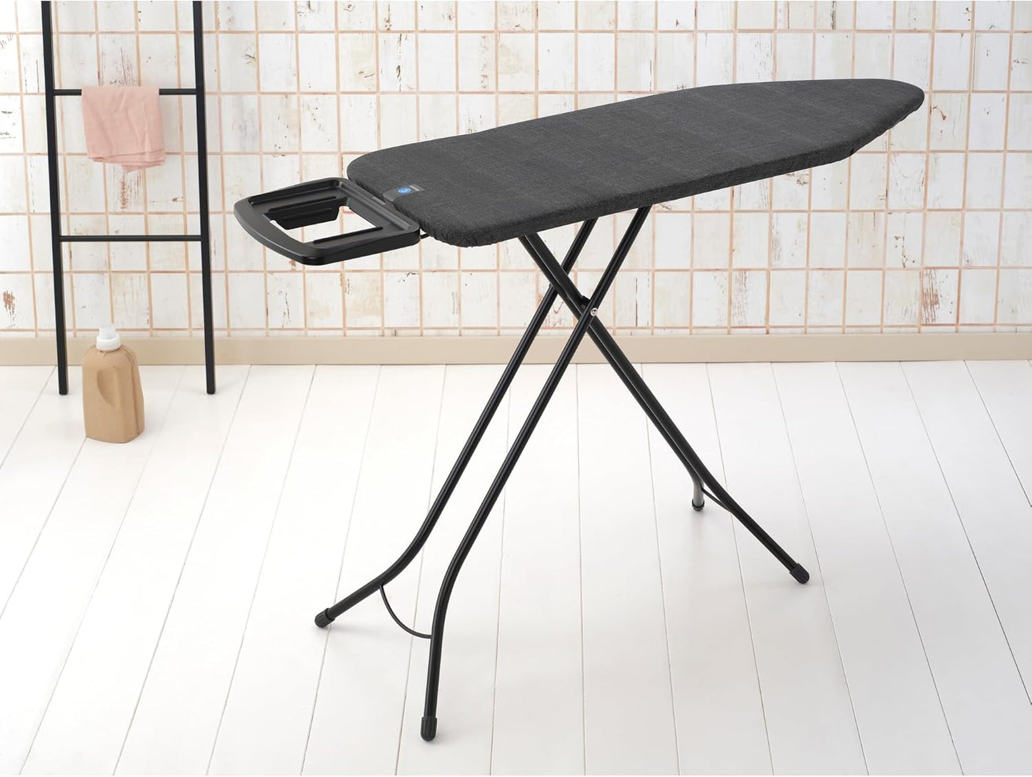 Brabantia - Ironing Board C - Flexible Steam Iron Rest - Adjustable in Height - Non-Slip Rubber Feet - Cover and Pad - Solid Foldable Unit - Denim Black - 49x18 Inches