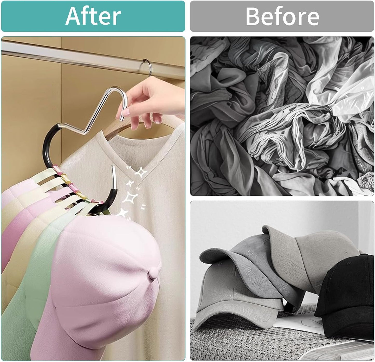 4 Pack Hat Hangers for Closet, Hat Organizer for Closet, Metal Hat Hooks for Baseball Caps, Belt, Scarf, Purse (Multicolor)