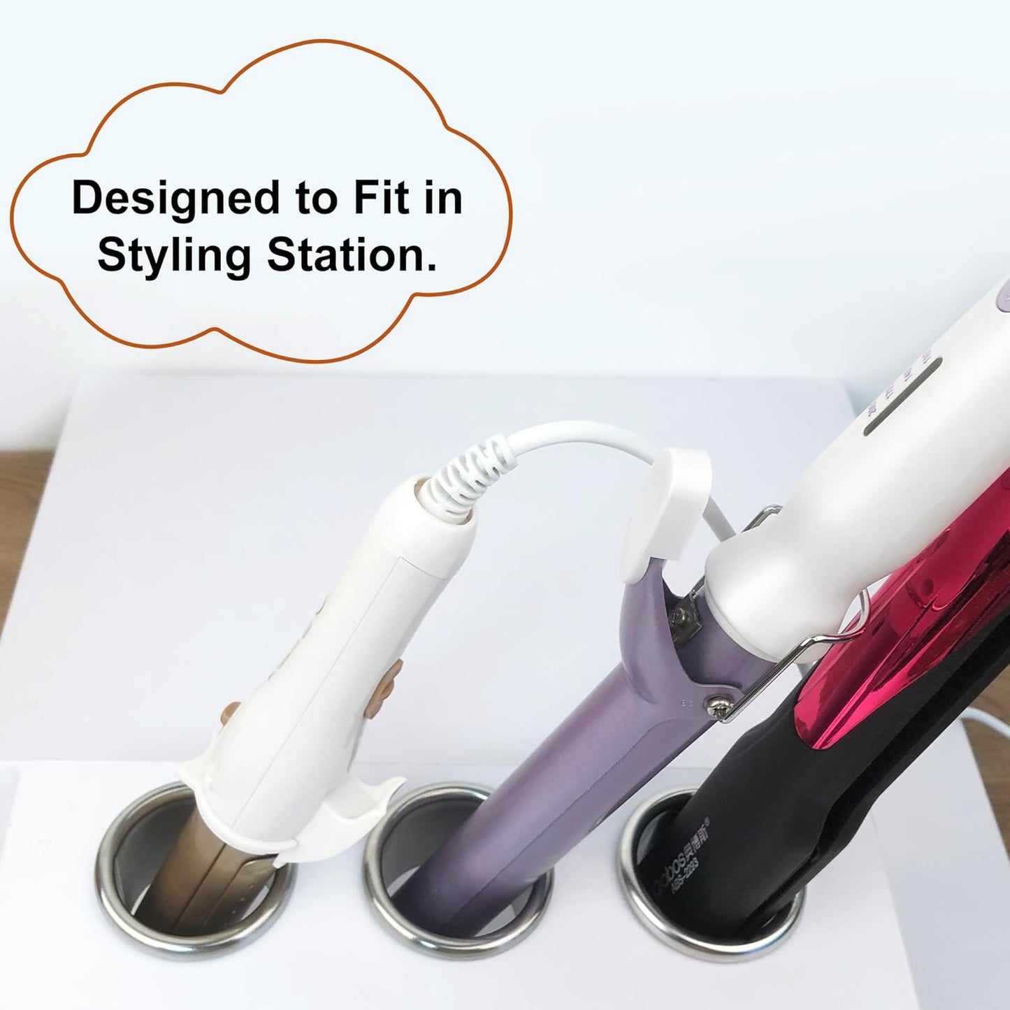 Hair Styling Station with Curling Hot Iron, Organizer Holder for Salon Appliances - 3pcs 2inch Stainless Steel Tubes