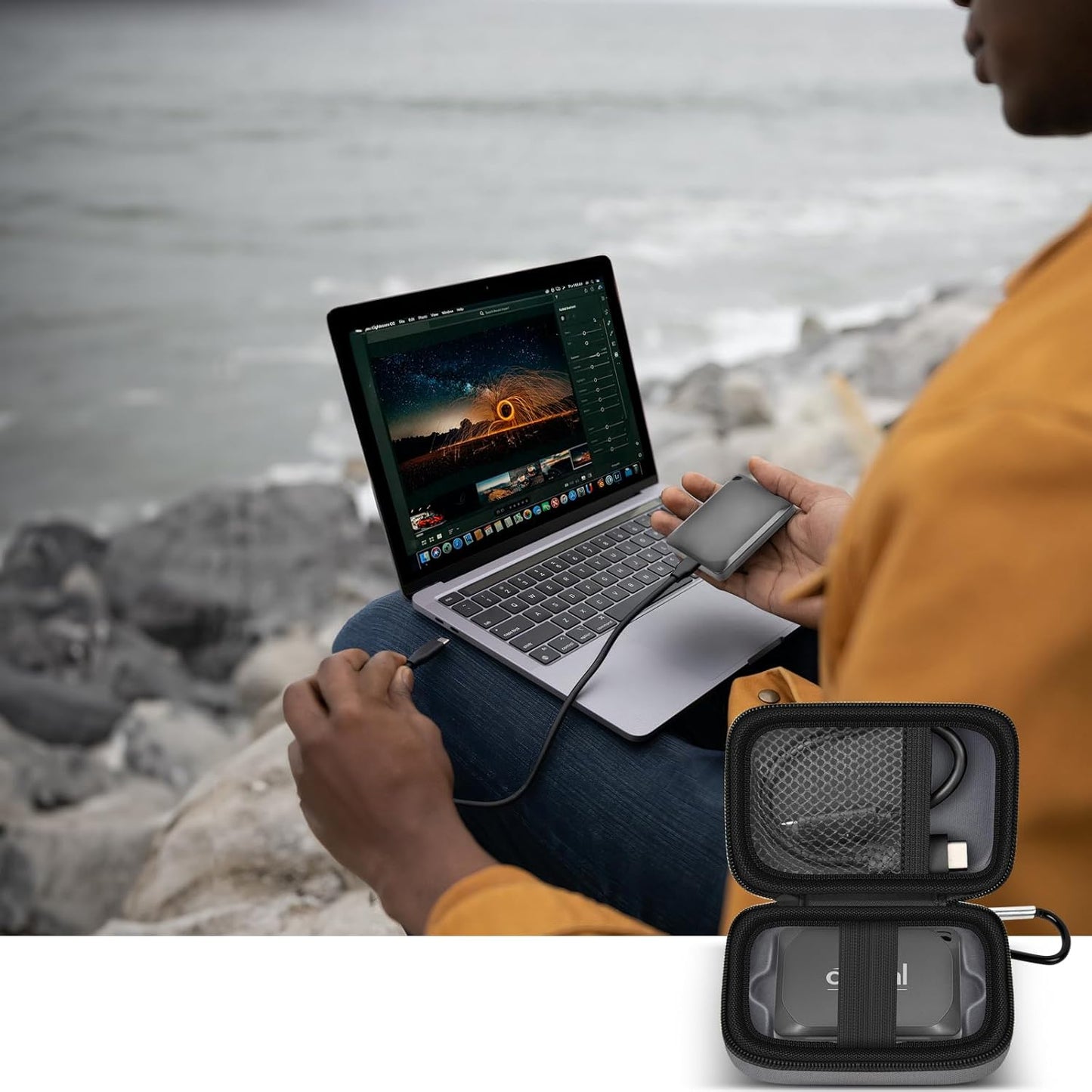 Carrying Case Compatible with Crucial X10/ X9 Pro 4TB/ 2TB/ 1TB Portable SSD, External Solid State Drive Hard Storage Holder Bag Fits for USB-C Cable (Box Only)(Dark-Grey)