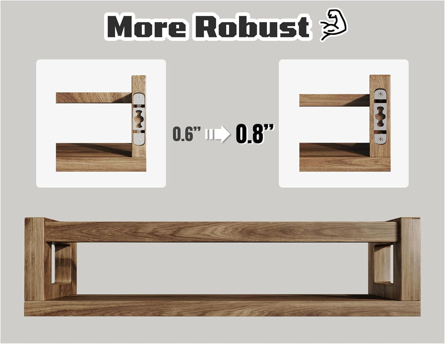 Upgraded Thick Floating Shelves - Multi-Use Wall-Mounted Bookshelves for Kids and Nursery, Ideal for Books, Toys, Spice Rack, Decor - Drak Walnut Brown
