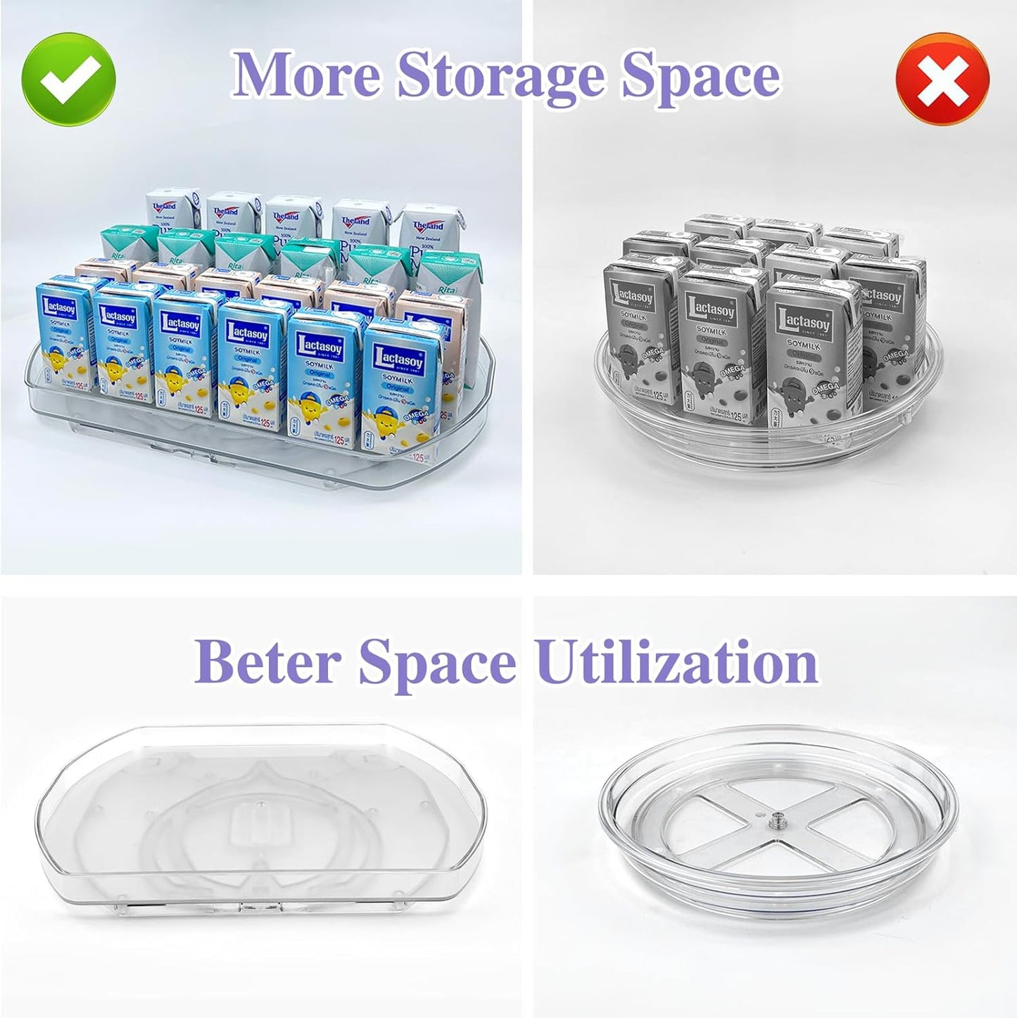 360° Rotating Lazy Susan Turntable - Multifunctional Rectangular Organizer for Refrigerator, Cabinet, Pantry, and Kitchen Countertop (15.2" x 11.4", 2 Pack)