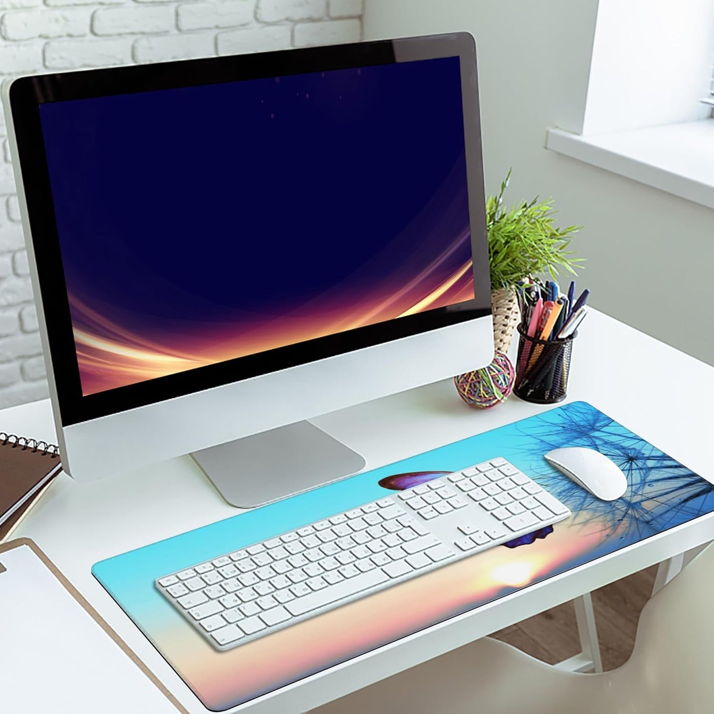 Gaming Mouse Mat Morpho Butterfly and Dandelion Large Mouse Pad Extended Mouse Pad Desk Mat Non-Slip Rubber Base Mice Pad Desk Pad for Office Game Home 35.4x15.75 in