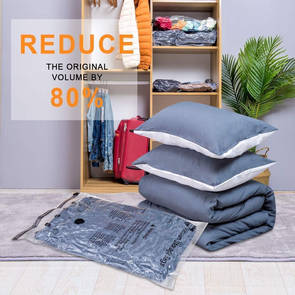 28 Pack Vacuum Seal Bags For Clothing,(3 Jumbo, 3 Large, 6 Medium, 6 Small, 5 Travel roll up bags,5 small Travel roll up bags) Space Saver Bag for Clothes, Blanket, Duvets, Pillows, Comforters