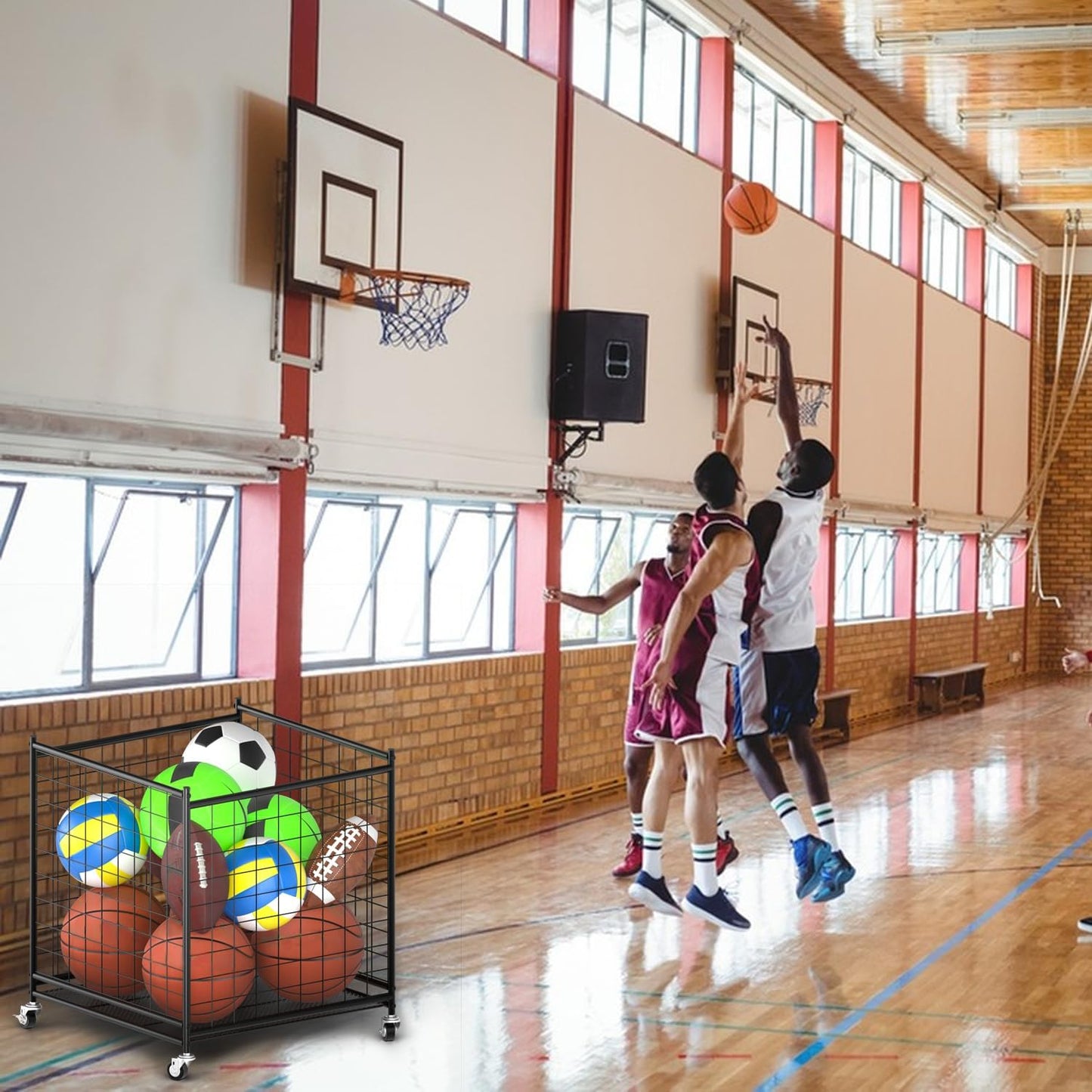 Ball Storage - Basketball Cart With Wheels Garage Volleyball Storage Sport Equipment Holder Organizer For Indoor Outdoor,Metal Storage Rack For Playgroup,Gym And School