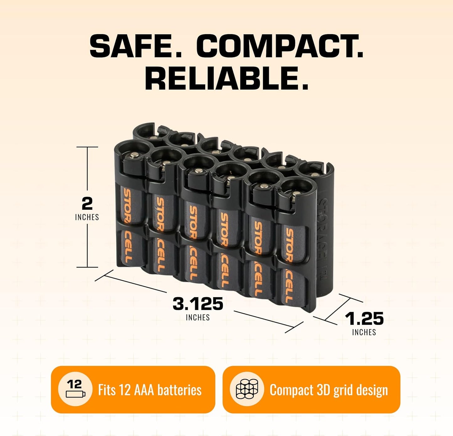 Storacell by Powerpax AAA Battery Storage Caddy, Black, Holds 12 Batteries (Not Included)