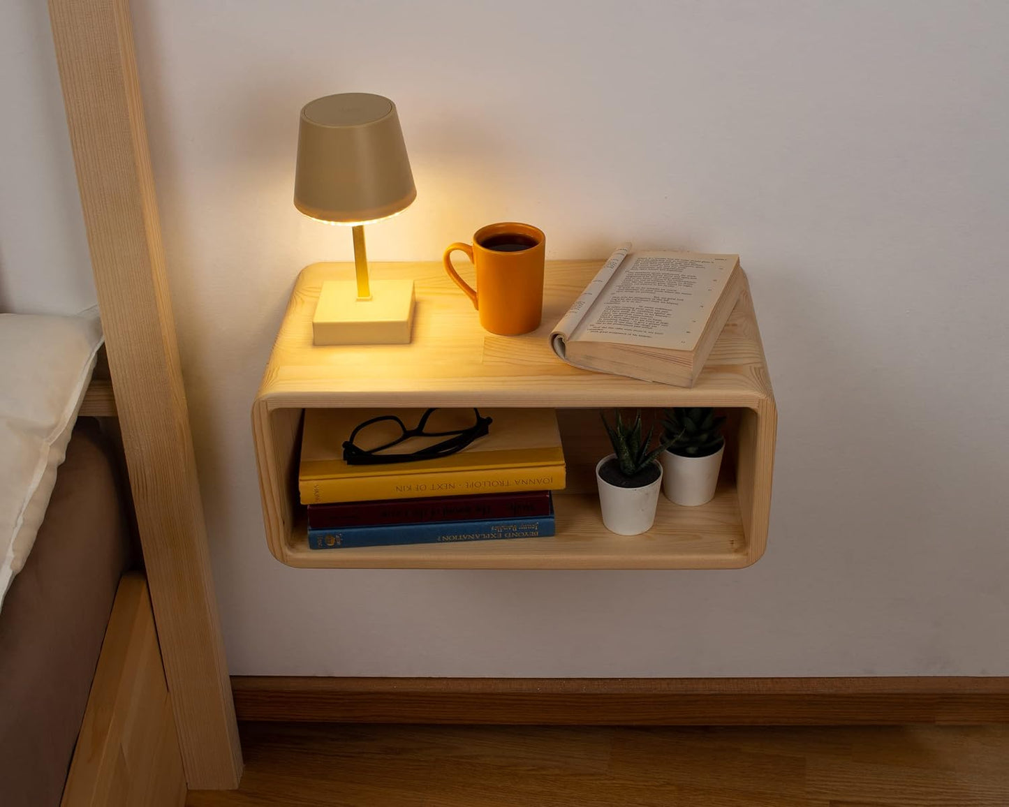 Floating Nightstand Wooden, Bedside Table, Nightstand Shelf, Handmade, Wall Mounted Bedside Shelf, Minimalist and Unique Style (Natural)