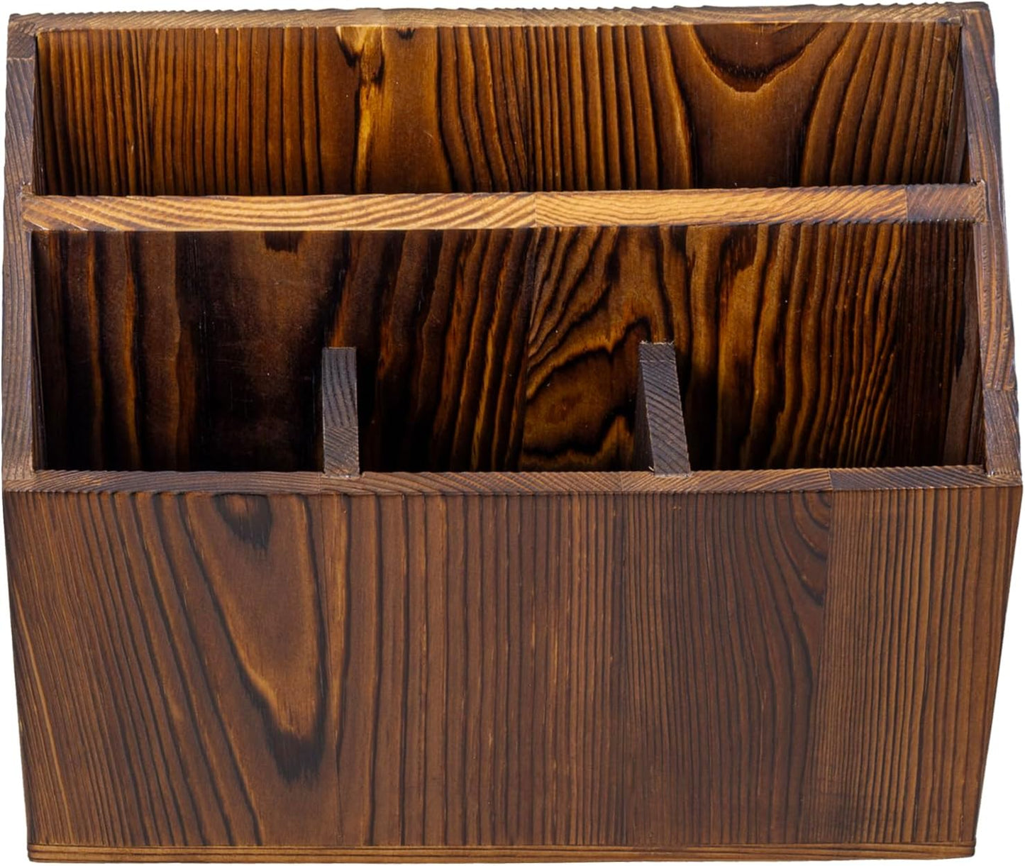 MyGift Rustic Solid Wood Remote Control Holder Caddy – Tabletop Organizer with Magazine Storage Slot for Living Room or Office