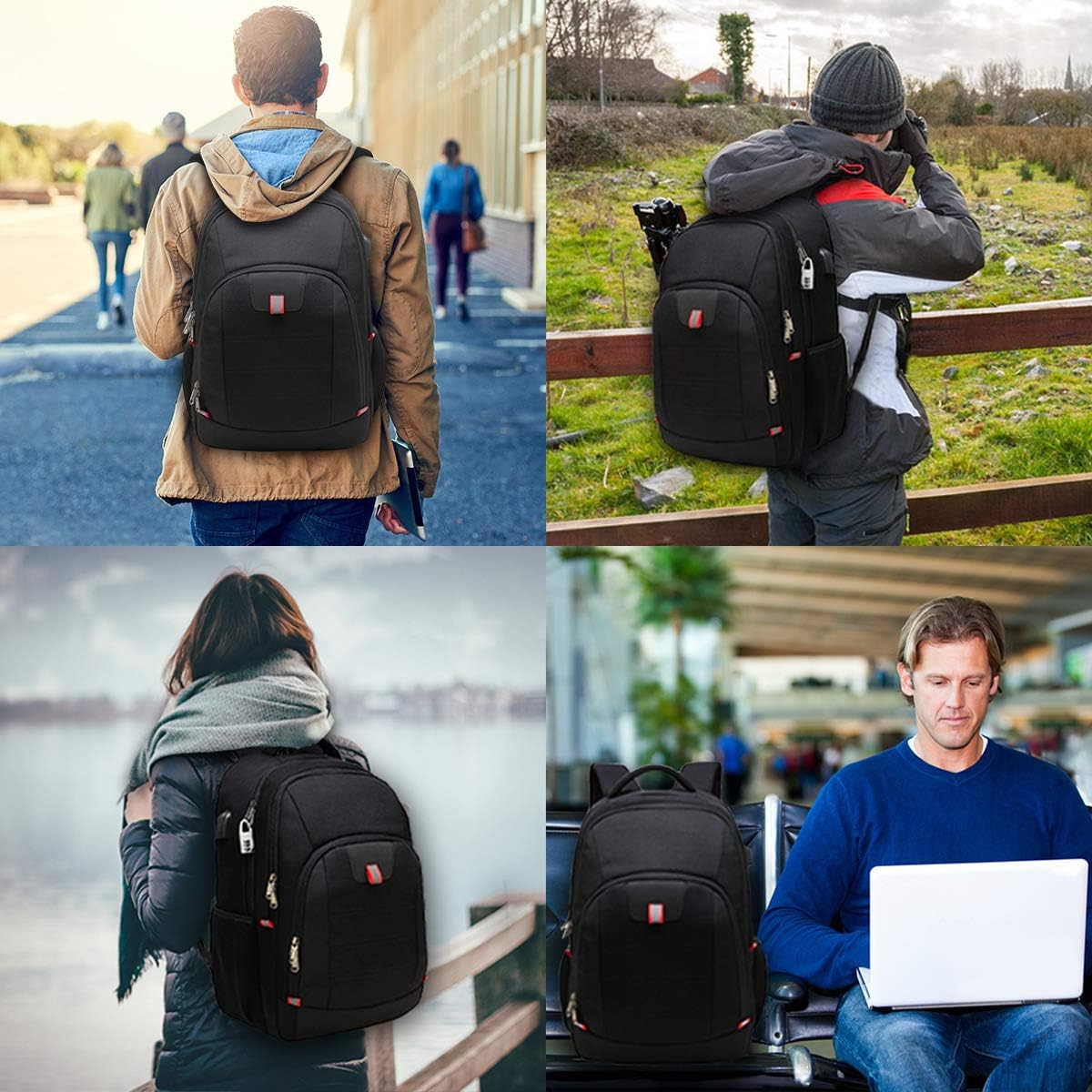 Della Gao Laptop Backpack for Men, Large Anti-Theft Business Travel Backpack with USB Charging Port, Water Resistant College Computer Bag for Men/Women for 17 Inch Laptop and Notebook
