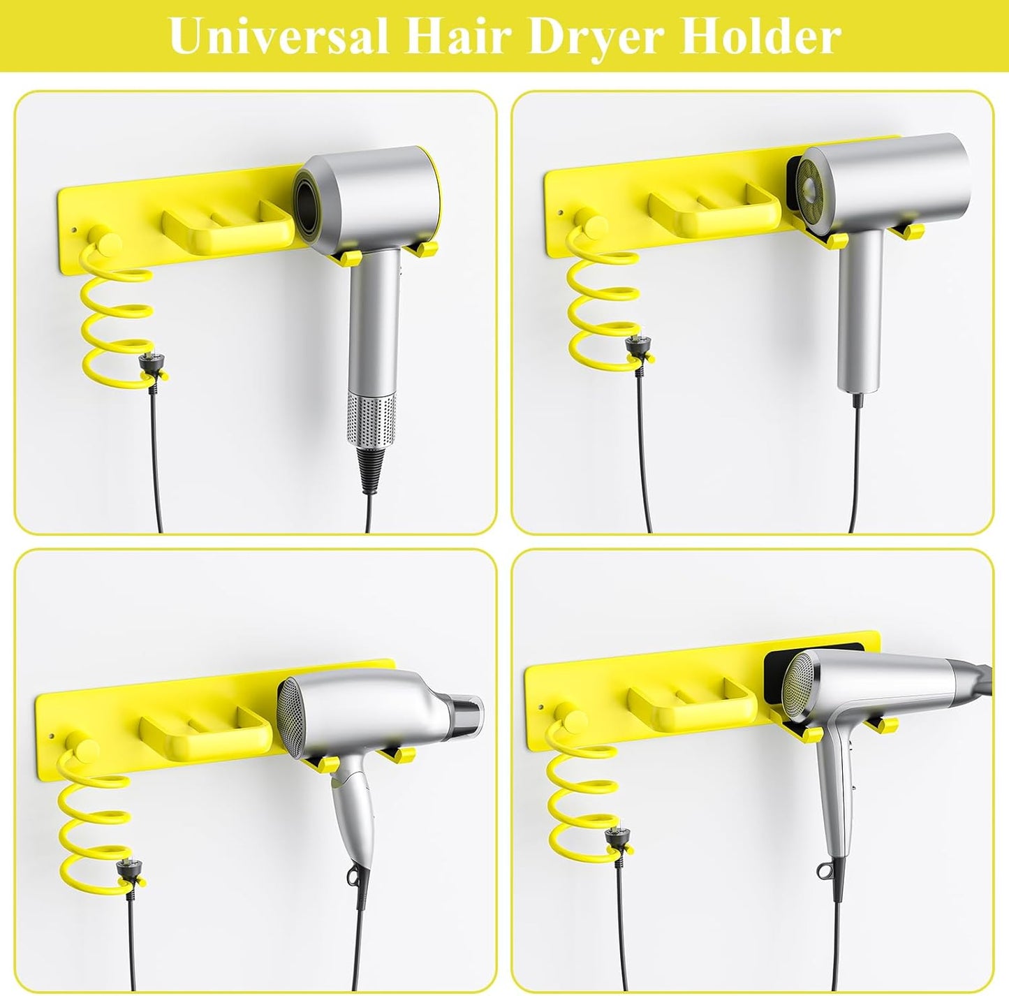 Tindbea Hair Dryer Holder Curling Iron Holder Flat Iron, Blow Dryer Holder Wall Mount, 3 in 1 Bathroom Hair Tool Organizer Rack for Universal Dryer, Bright Yellow