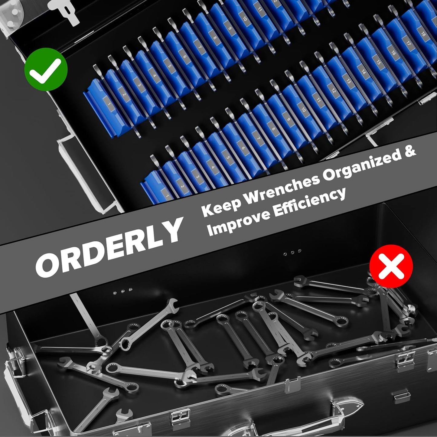 40PCS Magnetic Wrench Organizer Holder - Wrench Tool Organizers for Tool Drawer Storage, Wrenchs Storage Set with Metric & SAE Label, Organization Tool Gift for Professional Mechanics Men, Blue