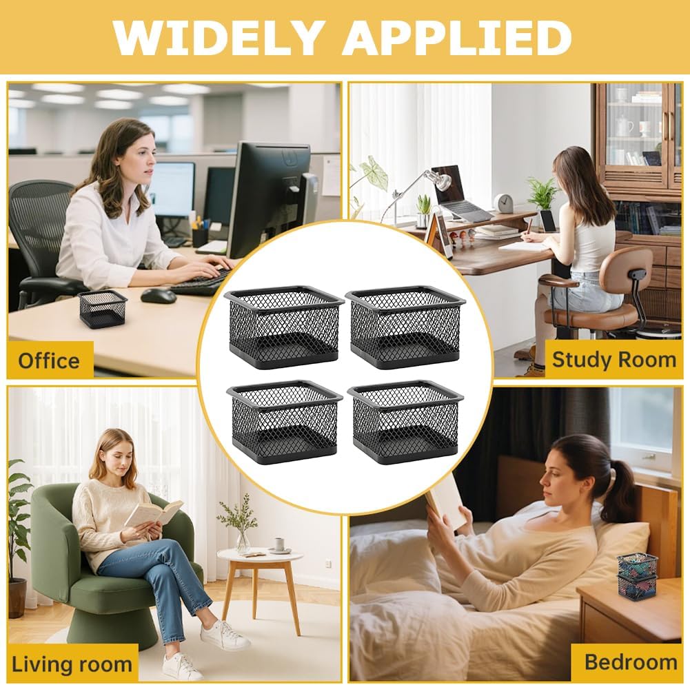 Paper Clip Holder for Desk, Paperclip Holders Mesh Paperclip Dispenser Organizer for Desk Binderclip Bobby Pin Holder Container for Home Office School(SIZE:4pcs)