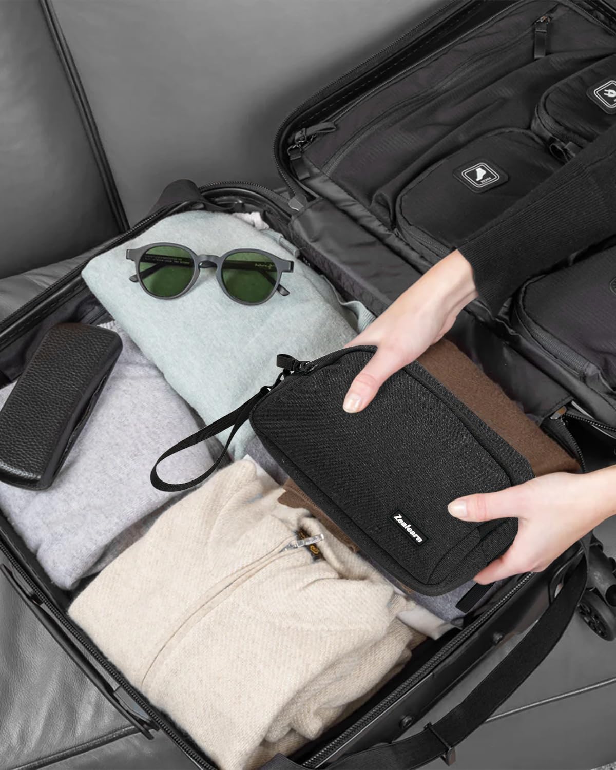 Electronics Organizer Travel Case - Portable Tech Bag, Portable Charger Organizer, All-in-One Storage Bag for Charging Cable, USB Cords, Black, Double Layer
