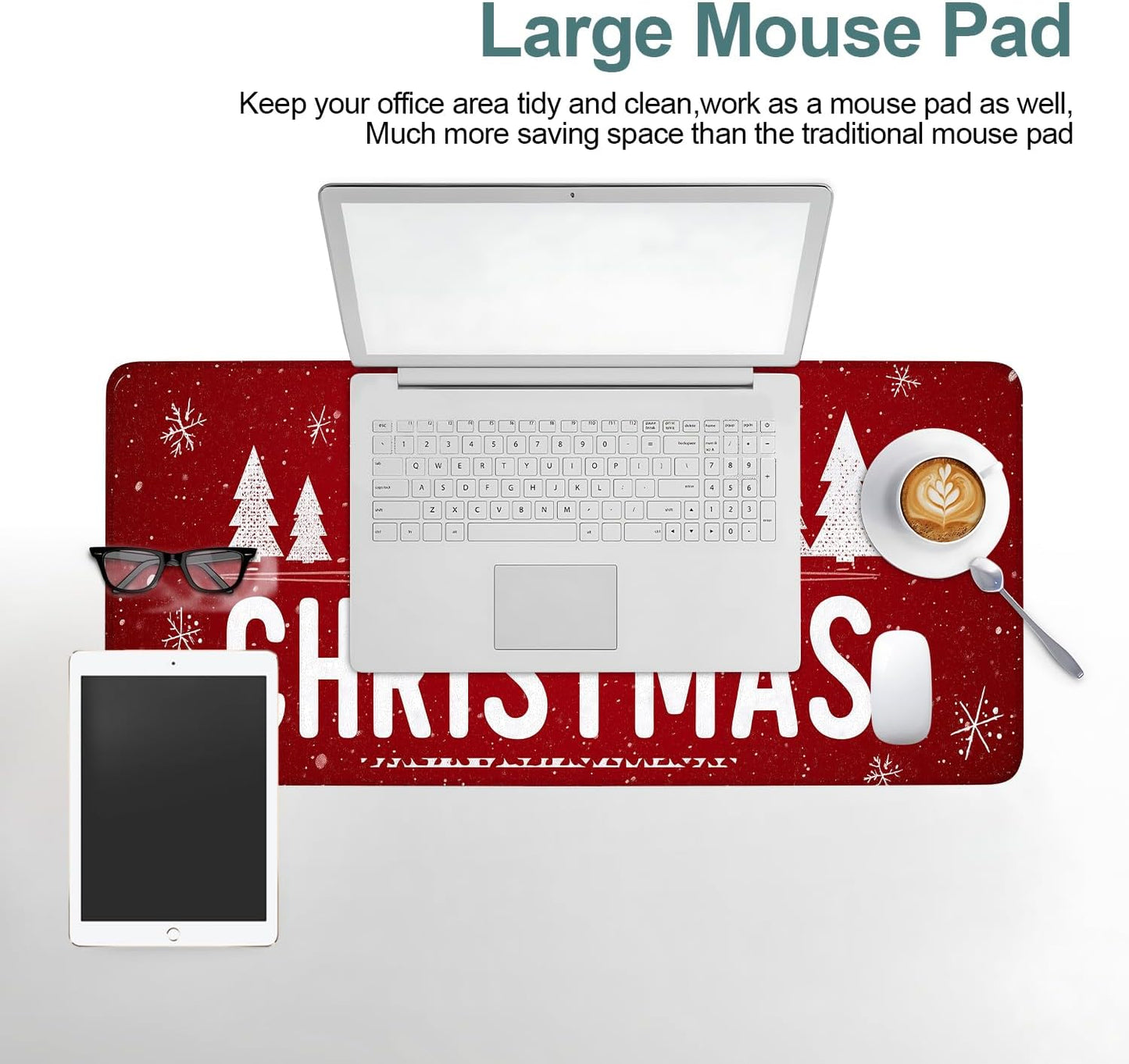 Merry Christmas Gaming Mouse Pad 31.5"x11.8"Desk Mat Anti-Slip Rubber Base & Durable Stitched Edges for Gamers Smooth Mouse Writing Surface for Desk Office/Home