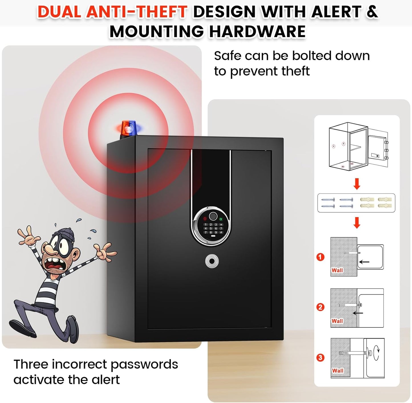 1.3 Cuft Biometric Safe Box, Fire Proof Safe For Home Documents with Fingerprint Lock, Combination Keypad Keys, Anti-Theft Dual Alert, Mute Mode, Digital Security Personal Safes for Money Jewelry