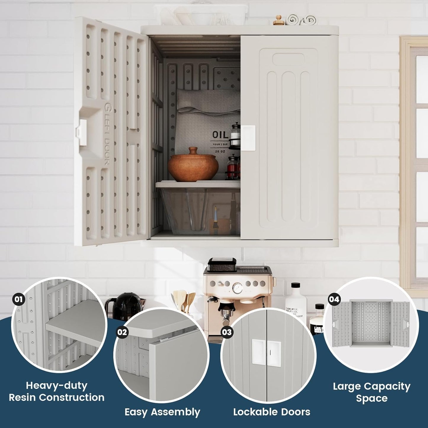Amopatio Outdoor Storage Cabinet with Lockable Doors, Resin Cabinet Waterproof Freestanding Outdoor Patio Storage Shed for Garden Tools, 19.7" D x 29.5" W x35.4 H, Gray