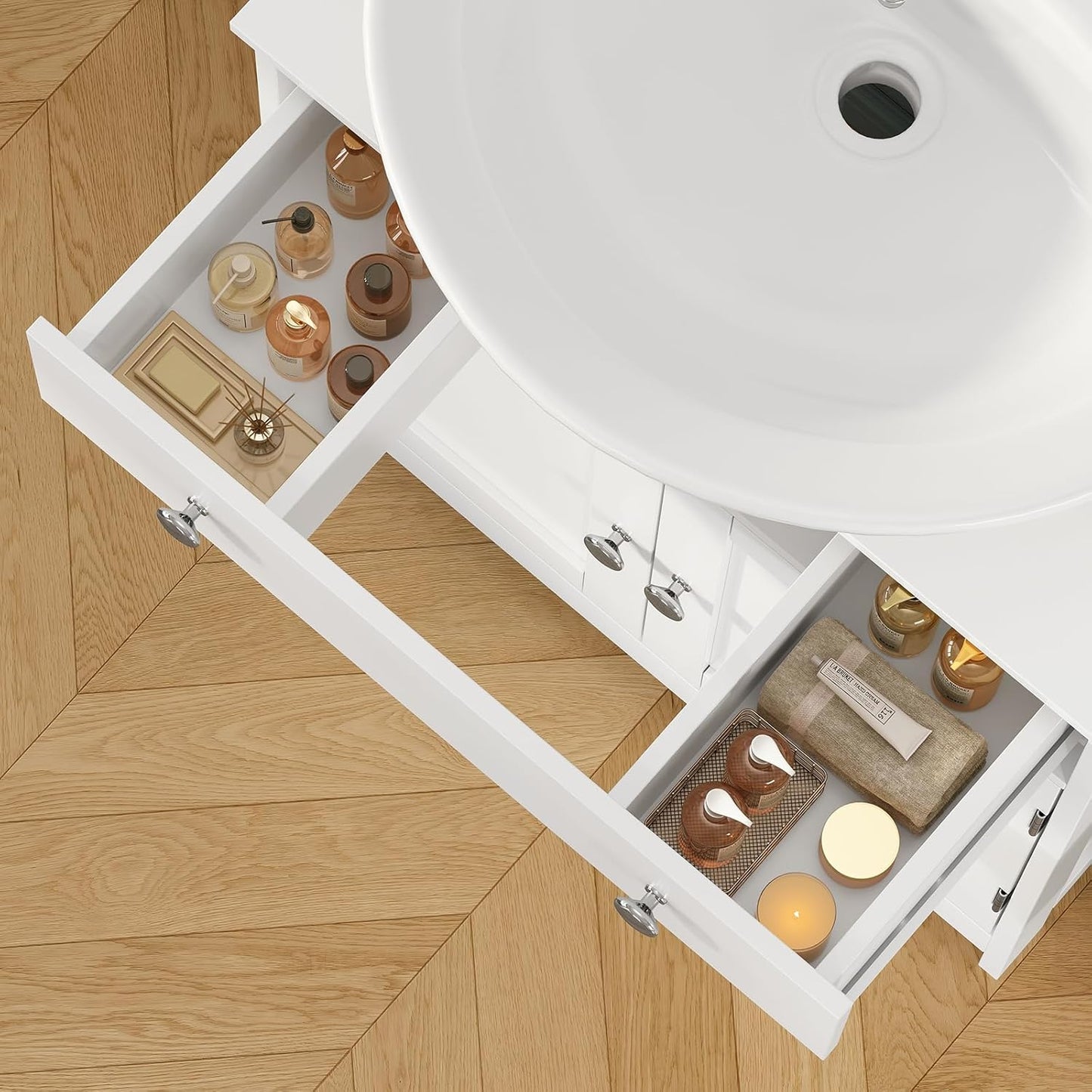 TEENFON Pedestal Sink Storage Cabinet with 2 Doors and Drawer, Bathroom Sink Cabinet, Under Sink Storage with U-Shape Cut-Out, White