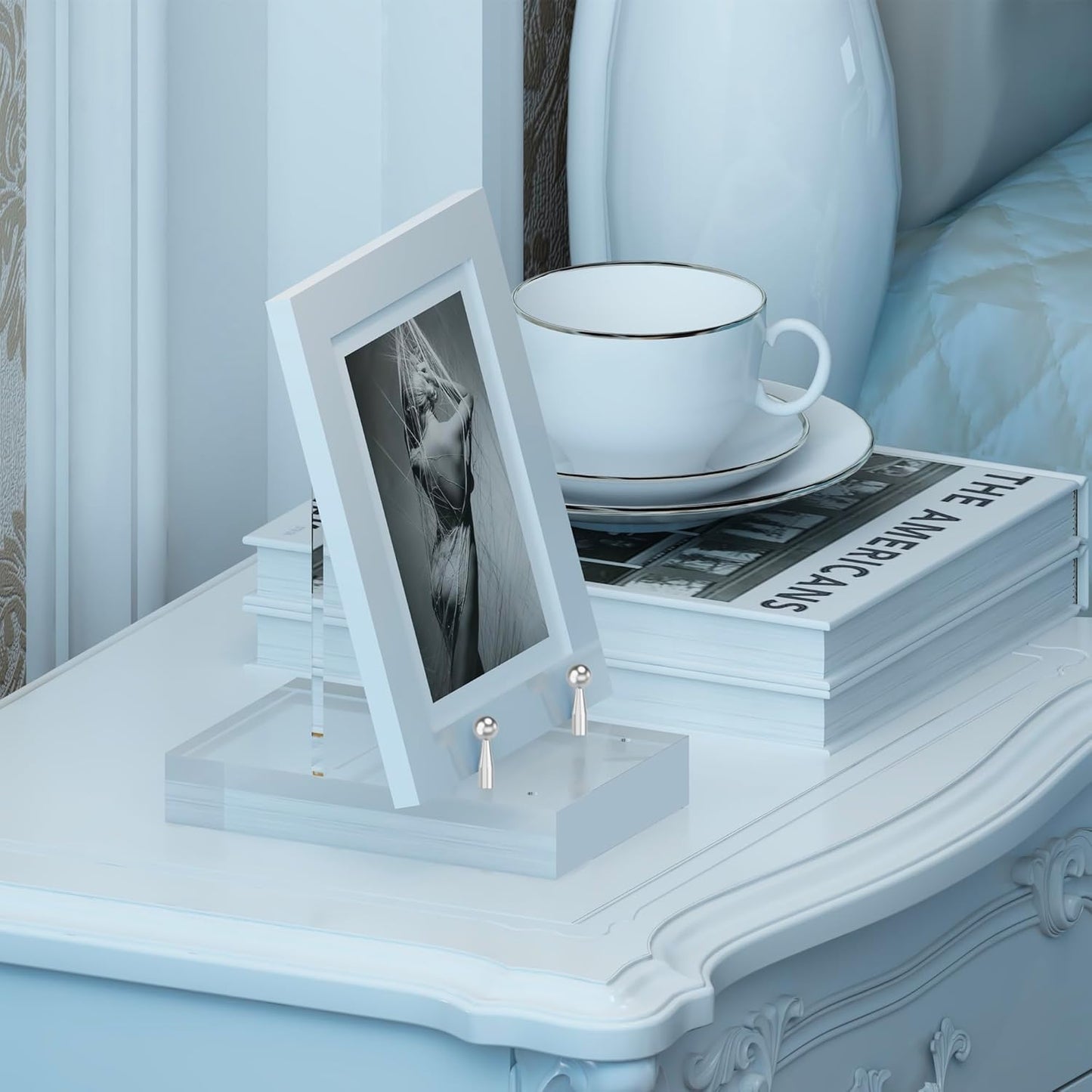 Acrylic Easel Display Stand with Adjustable Silver-Toned Hardware for Pictures, Crystal Clear Acrylic Stand with Floating Appearance for Cookbook, Invitation and Plates, 2-Packs