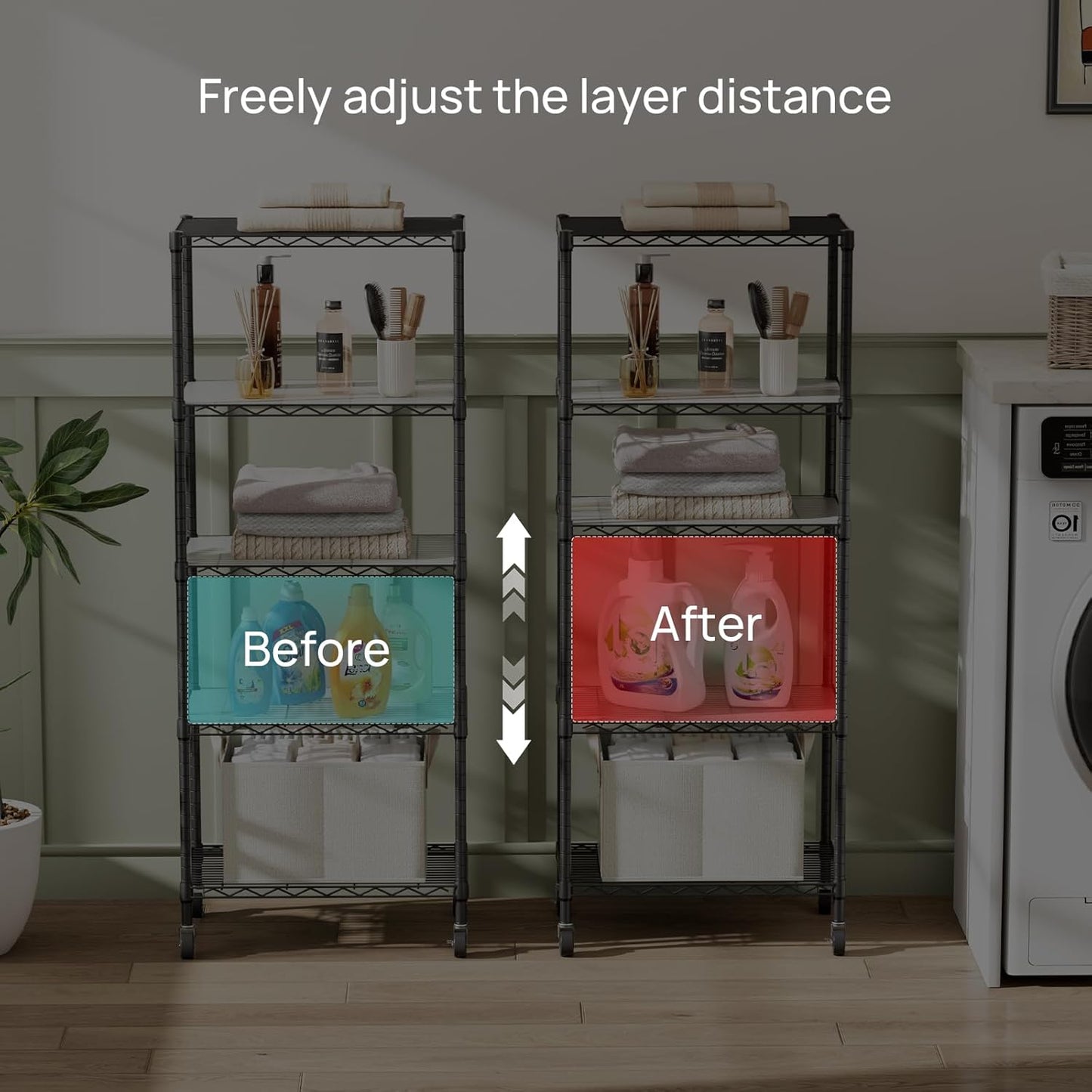 SINGAYE Shelf Closet Wire Shelving:Adjustable Metal Unit for Laundry Room Organization Bathroom Kitchen Home Storage with Wheels Pantry Rack Shelves