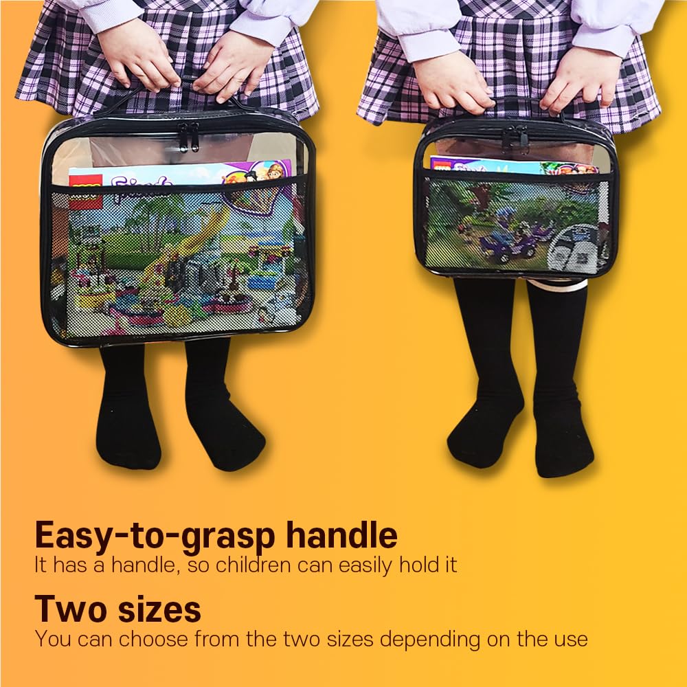 holay 4 Packs PVC Zippered Blocks Set, Toy, Clay, Board game Storage Organizer Case (Name Tag, Manual Pocket) (Black, Small)
