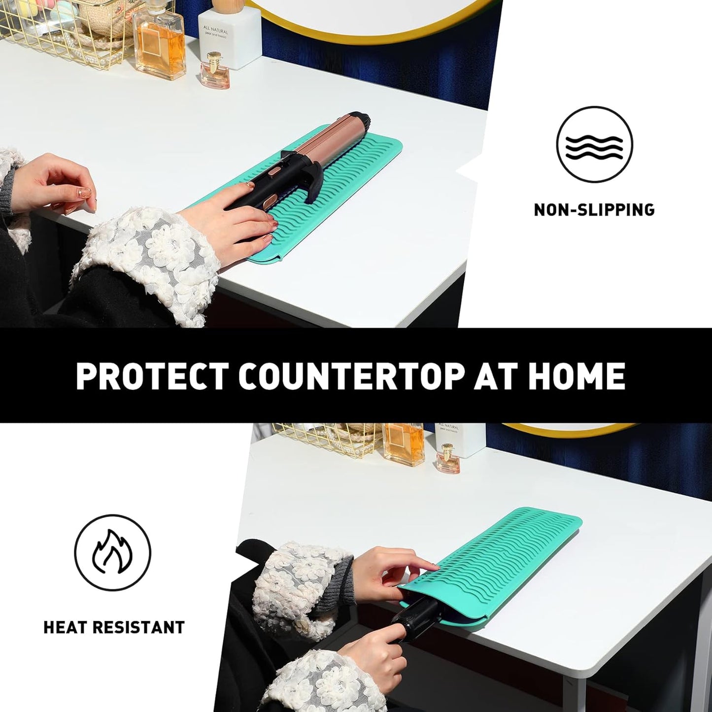 ZAXOP Resistant Silicone Mat Pouch for Flat Iron, Curling Iron,Hot Hair Tools (Mintgreen)