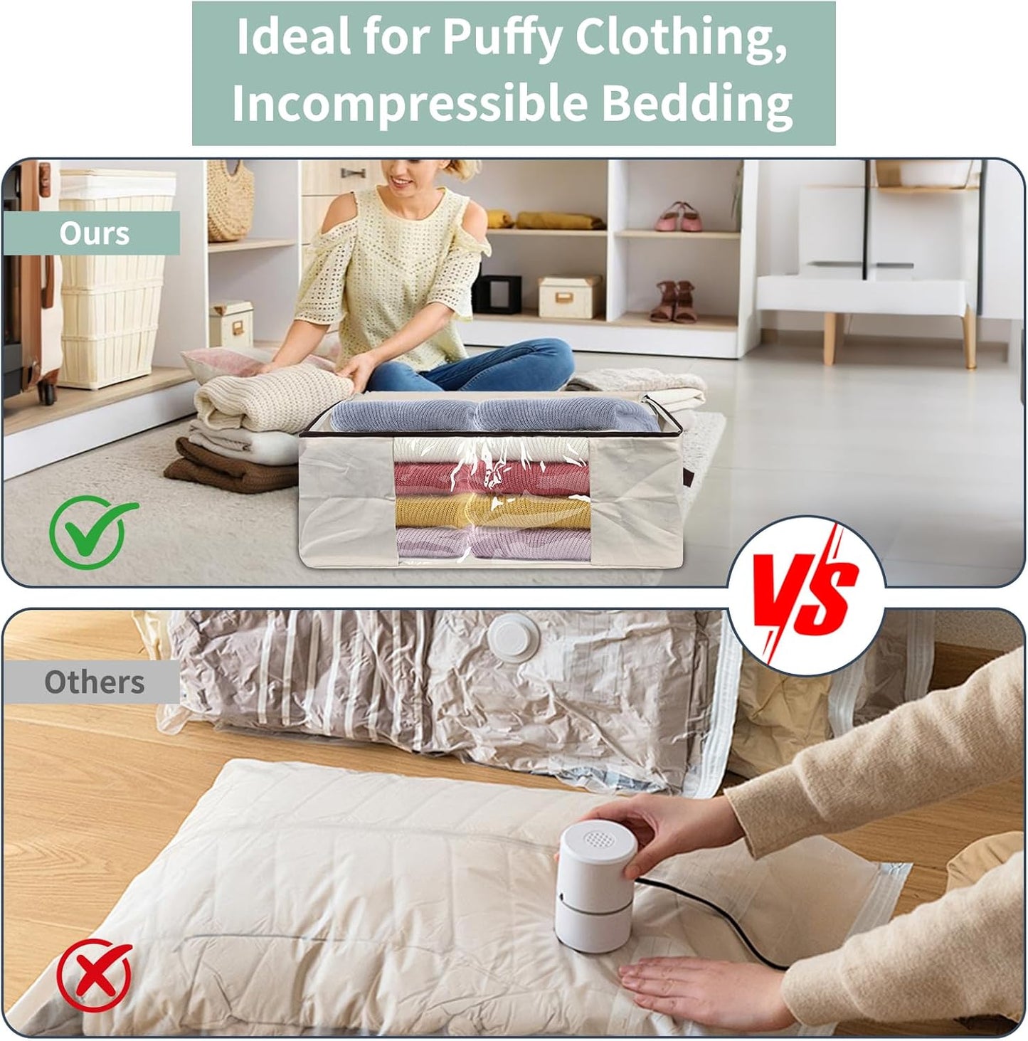 iwill CREATE PRO 2-Pack 65x45x23cm Cotton Canvas Storage Bags with See-Through Window - Soft, Durable & Space-Saving for Clothes, Blankets, Pillows