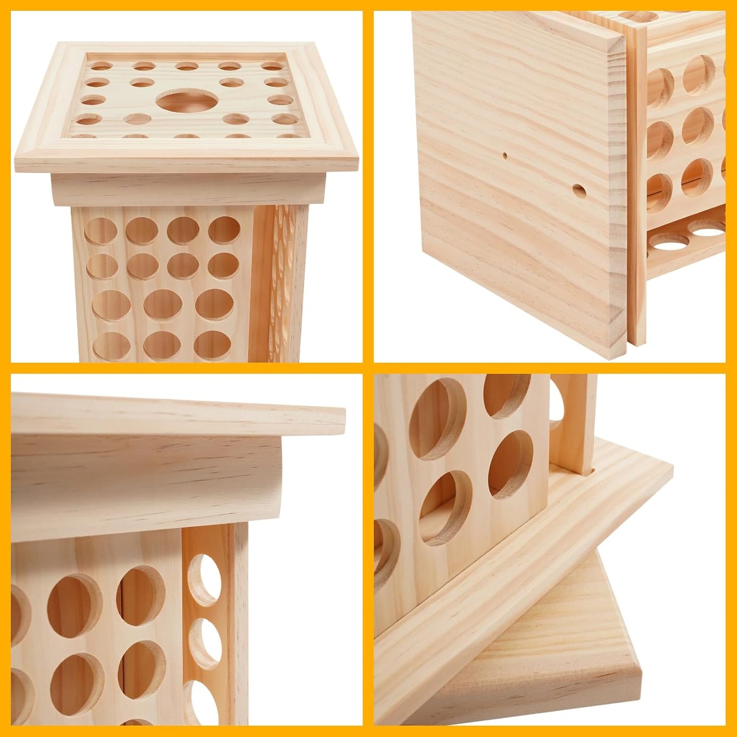 125-Slot Wooden Essential Oil Display Rack, Rotating 360° Organizer for 0.5oz/0.17oz Bottles, Lipsticks, Nail Polish, Vertical Space-Saving Countertop Holder for Home, Spa, Salon, 9.25*16.14in