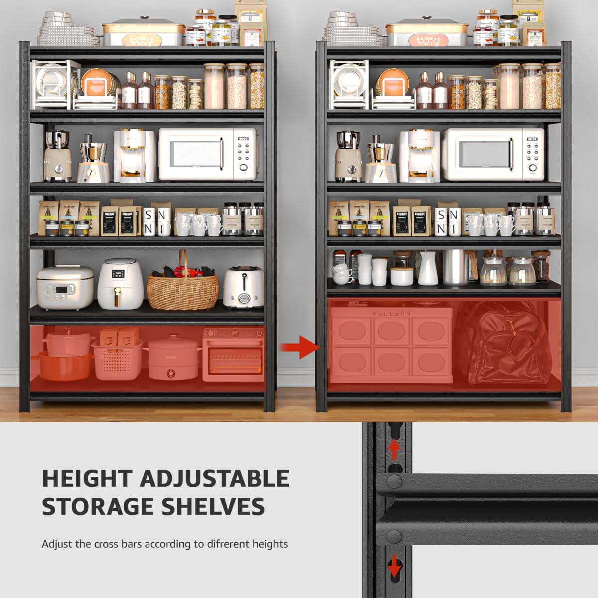 Extra Big/Large 55.12"Wide Father&I Industrial 6-Heavy-Dudy-Shelf-Rack Tall Metal/Steel Adjustable Garage Bin Storage Shelving Stand Shelves Units/System for Shed, 84" H*55.12W * 24" D, Black