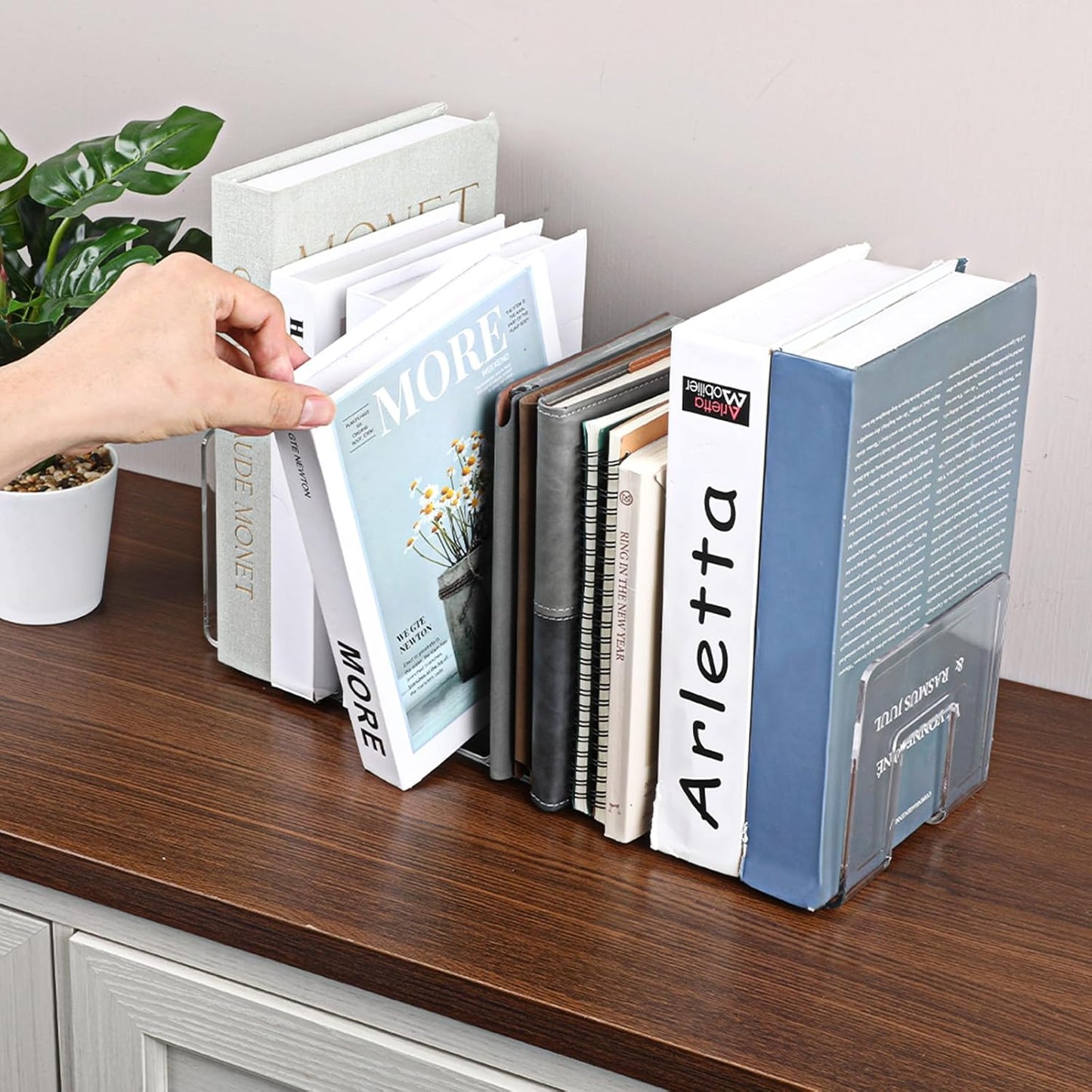 2 Pcs Acrylic Purse Organizer for Closet, 4 Sections Clear Handbag Storage Shelf 16.5 x 5.7 x 5.1 Inch Thickened Handbags Divider for Clutch, Clothes, Book, Document