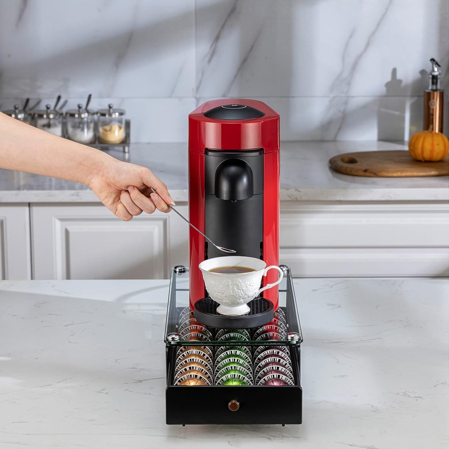 ZCDCP Nespresso Vertuo Pod Holder Coffee Capsule Drawer Black 30 Pods