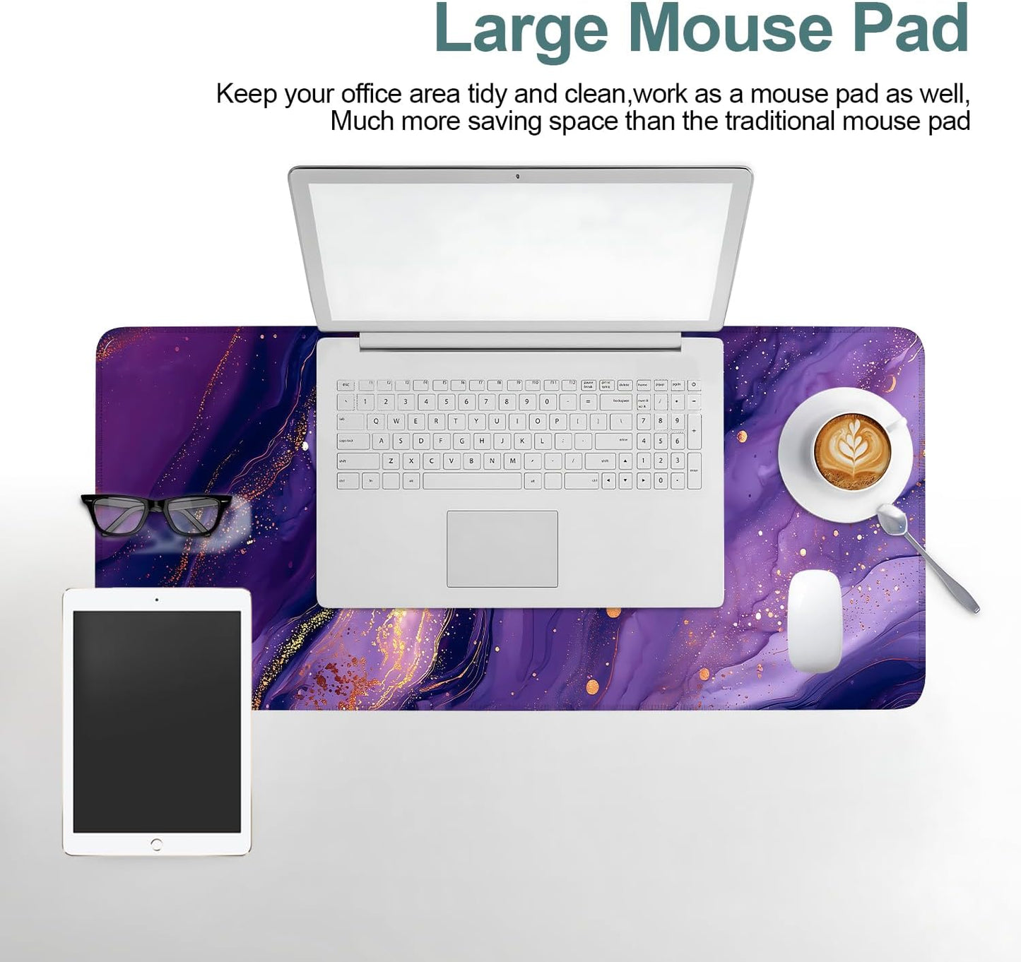 Purple Gaming Mouse Pad 31.5"x11.8"Desk Mat Anti-Slip Rubber Base & Durable Stitched Edges for Gamers Smooth Mouse Writing Surface for Desk Office/Home
