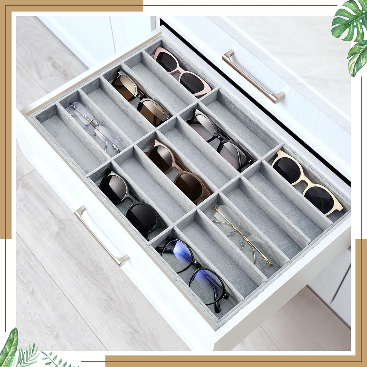 Amylove 2 Pcs Sunglass Organizer Trays Glasses Stackable Jewelry Trays Sunglass Organizer Display Box(18 Grids,Gray)