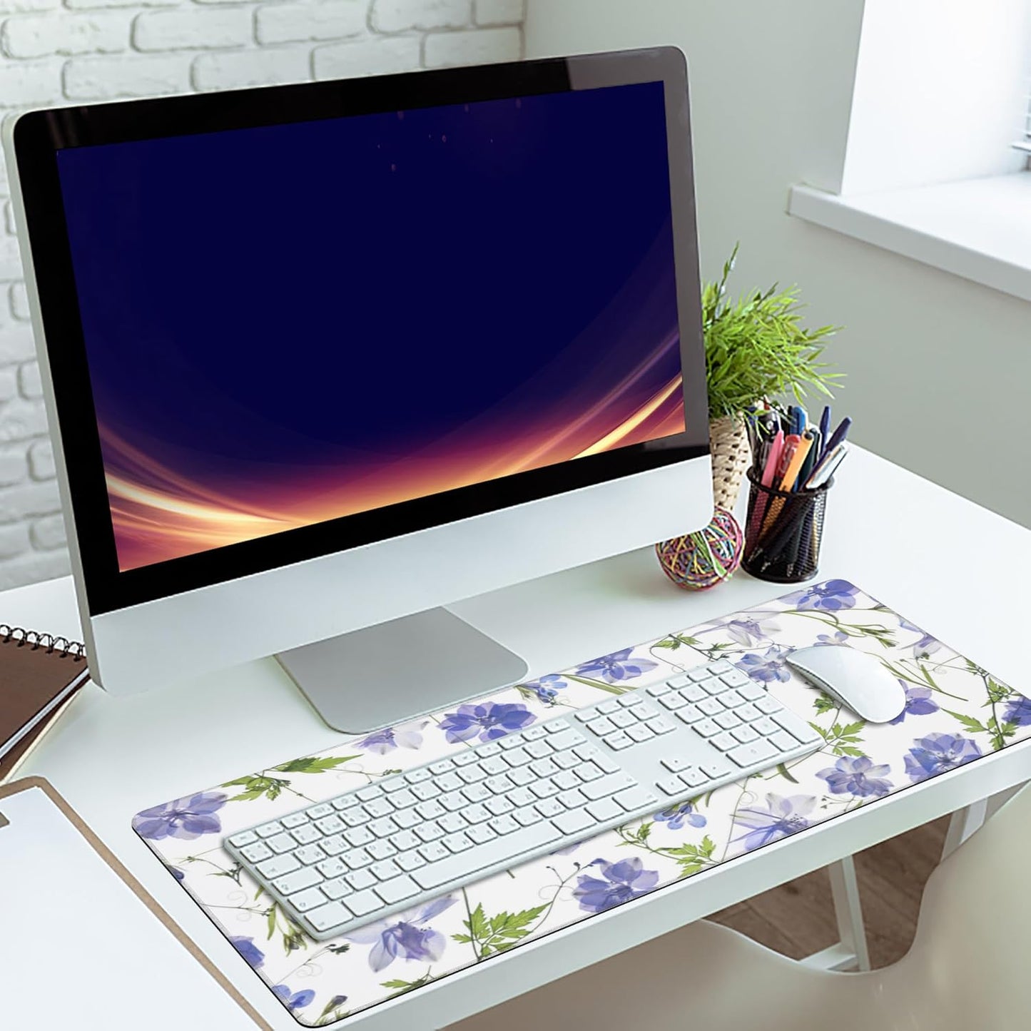 Gaming Mouse Mat Purple Flower Large Mouse Pad Extended Mouse Pad Desk Mat Non-Slip Rubber Base Mice Pad Desk Pad for Office Game Home 35.4x15.75 in