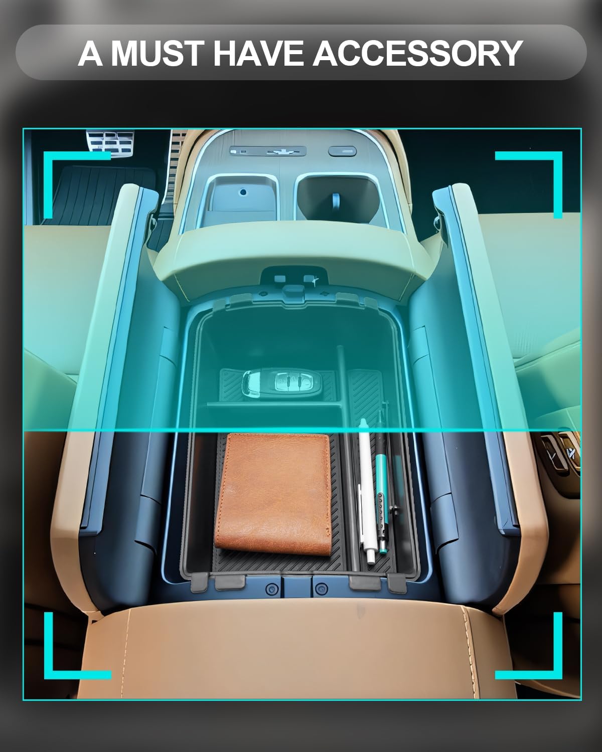 CDEFG 2Pcs for 2026 Hyundai Palisade Center Console Organizer for 2026 Hyundai Palisade Accessories Middle Console Double Organizers Armrest Storage Box(Only for 7-Seats w/Split Armrest Lid)