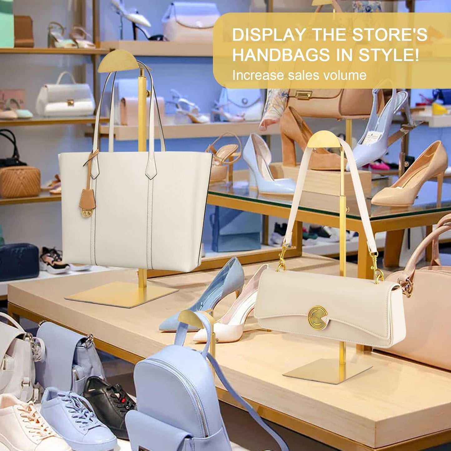 Purse Display Stand, 3 Pack Purse Stands for Display, Gold Heavy-Duty Steel Handbag Hanger Adjustable Bag Holder Purse Rack for Retail, Boutiques, Shop RCS 50% Recycled post-consumer metal
