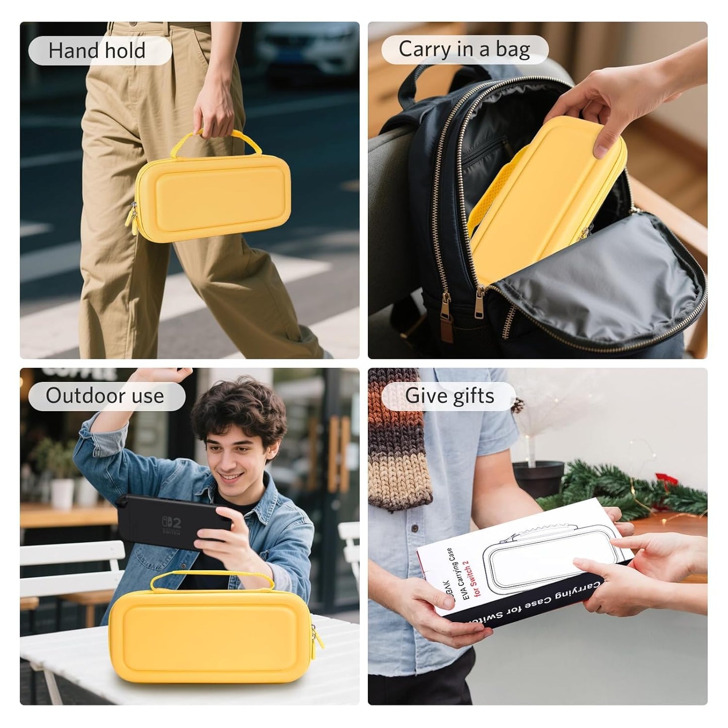 CoBak Large Capacity Carrying Case for Nintendo Switch 2 (2025) - 3 in 1 Accessories Bundle with 2 Screen Protectors, Thumb Grip Caps, 24 Game Cartridges, Hard Shell Portable Travel Pouch, Yellow
