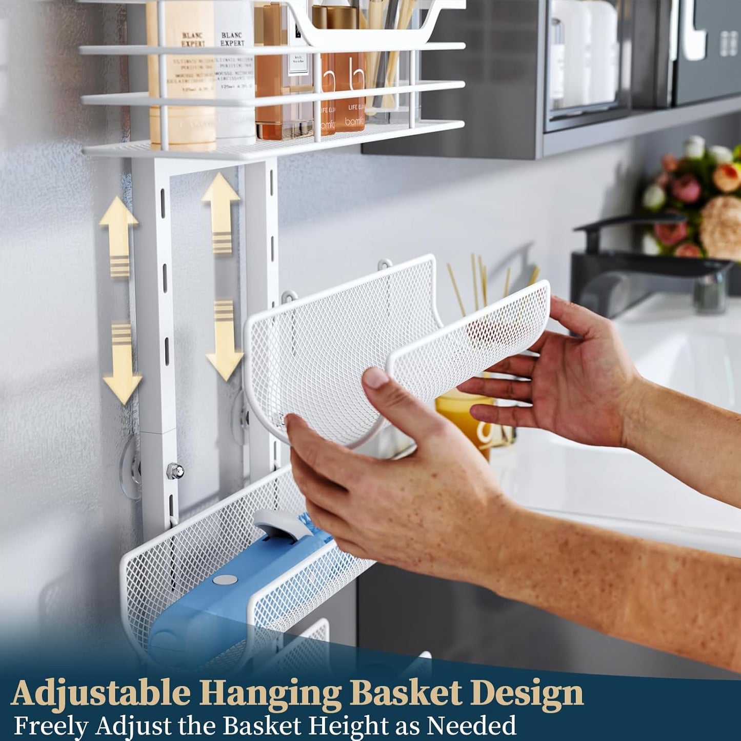 Consumest 6-Tier Hair Tool Organizer - Hair Dryer Holder Over The Door/Wall Mounted DIY Adjustable Shelf Bathroom Door Organizer with Hook for Curling Iron/Blow Dryer/Straightener White