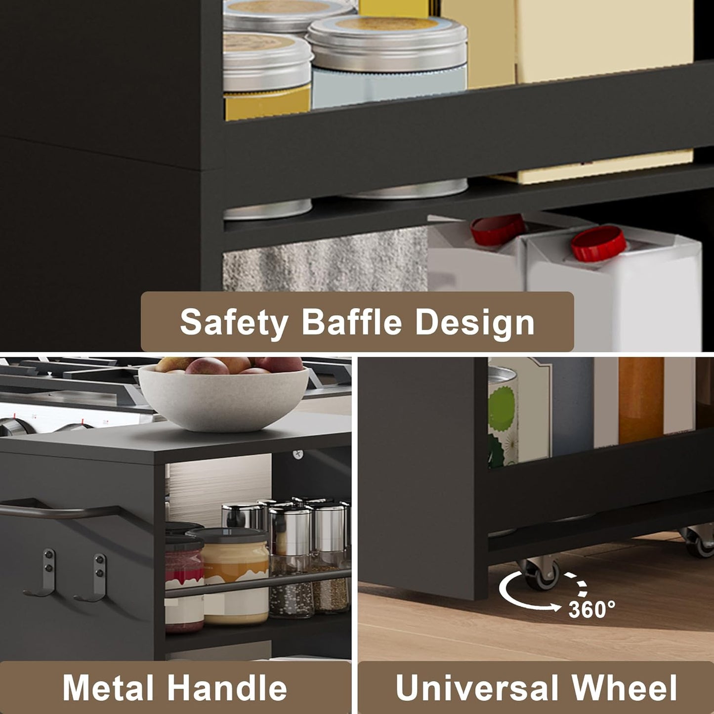ChooChoo 4-Tier Slim Storage Cart with Handle, 7.87" W Rolling Utility Cart on Universal Wheels, Kitchen Cart Mobile Shelving Organization for Laundry Room, Bathroom & Narrow Places, Black