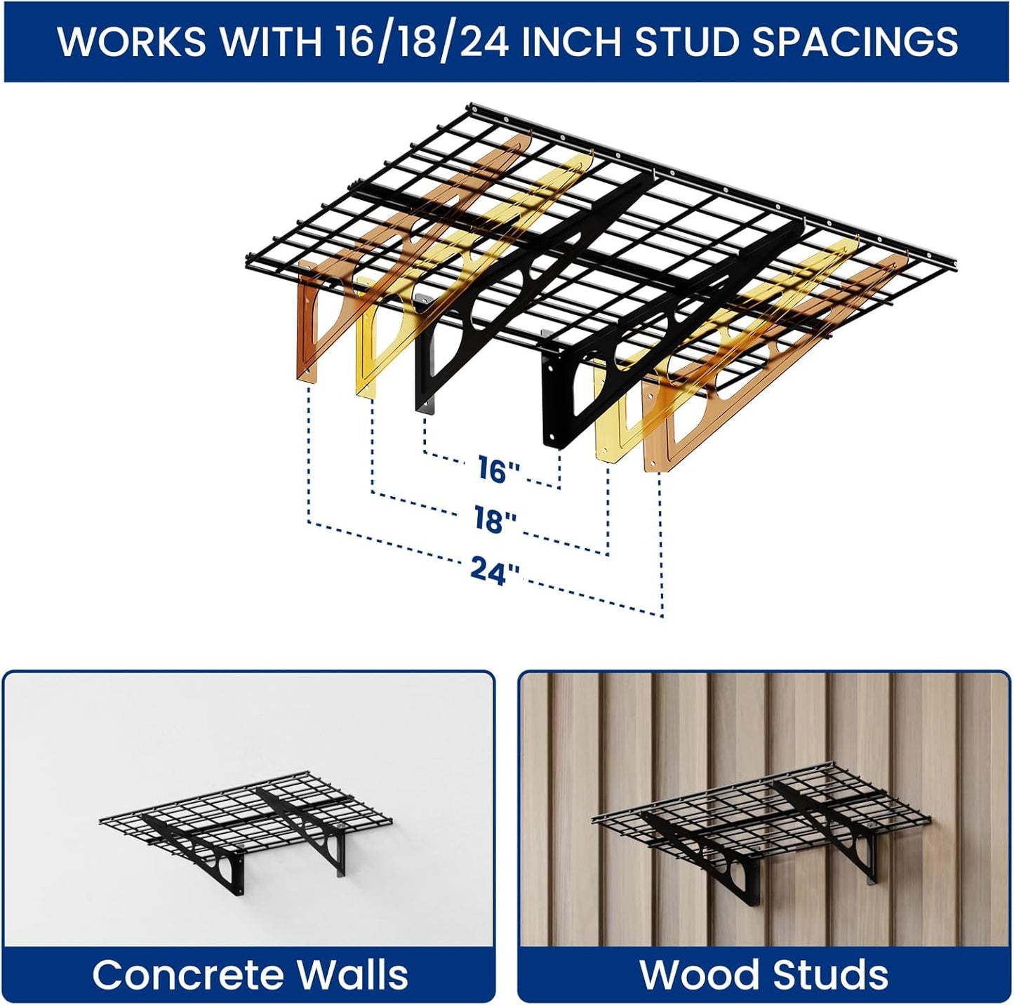 FLEXIMOUNTS 2x3ft Garage Shelving Wall-Mounted, 1-Pack Heavy-Duty Wall Shelving, Holds Up to 200 lbs, Garage Storage Rack for Organization & Storage Bins, Black, Classic Series